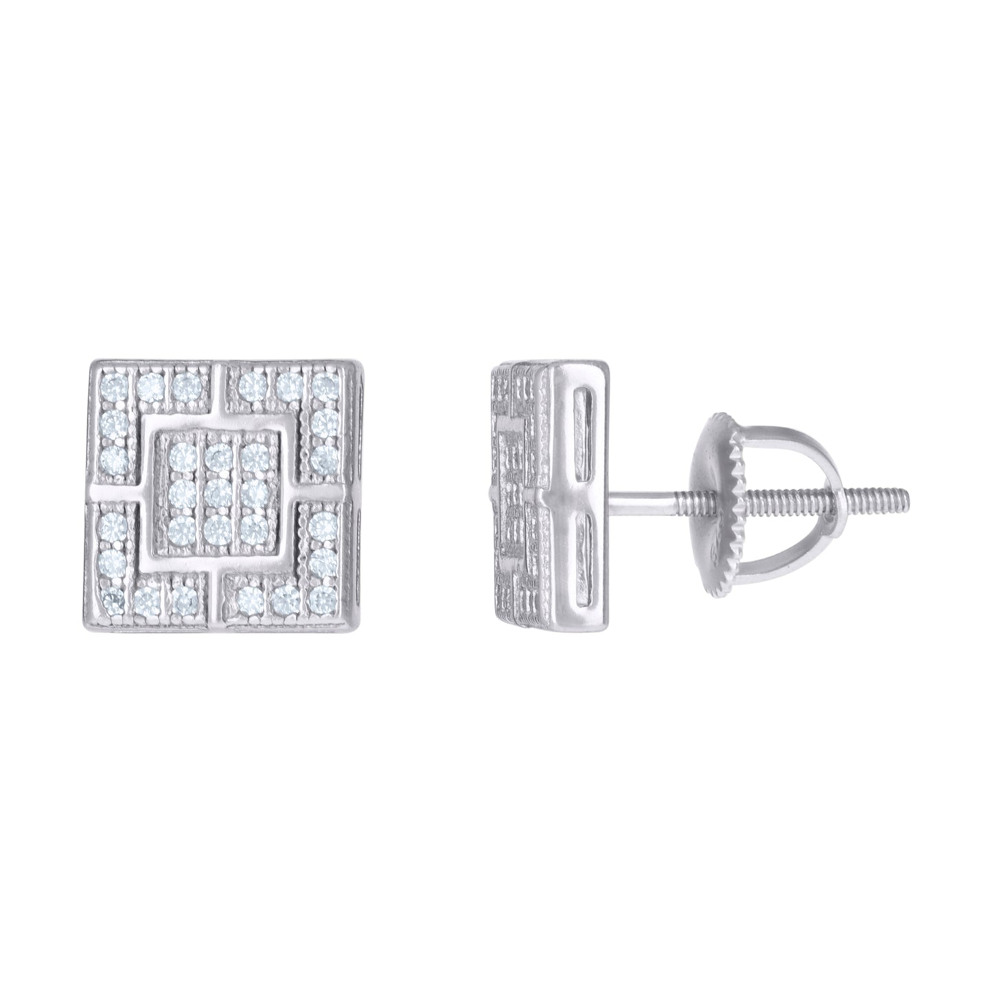 Sterling Silver Or Yellow-Tone Mens Cubic-Zirconia Square Fashion Stud Earrings