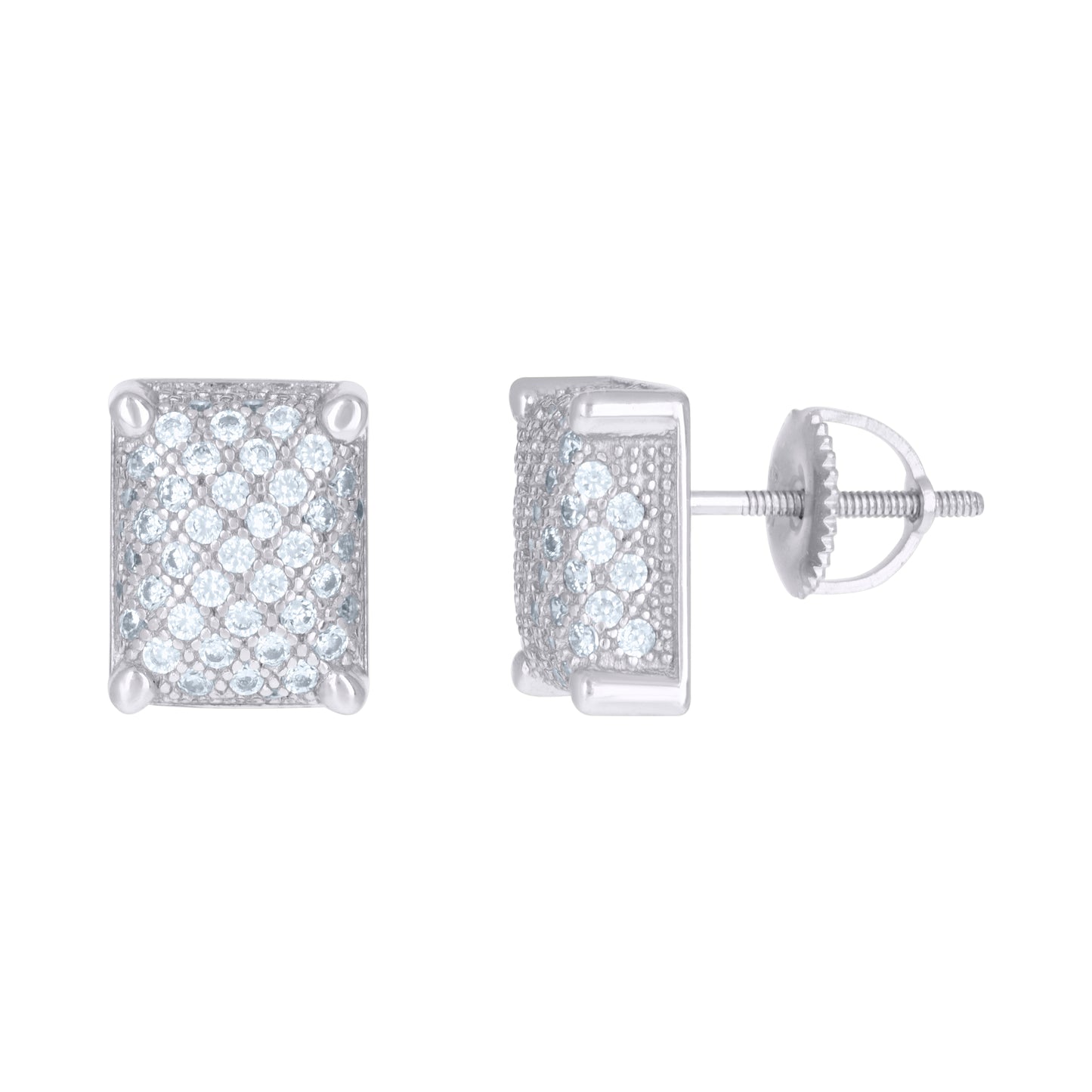 Sterling Silver Or Yellow-Tone Mens Cubic-Zirconia Rectangle Cluster Stud Earrings
