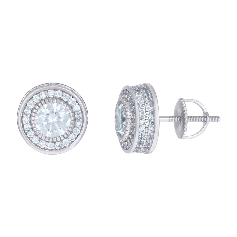 Sterling Silver Or Yellow-Tone Mens Cubic-Zirconia Round Fashion Stud Earrings