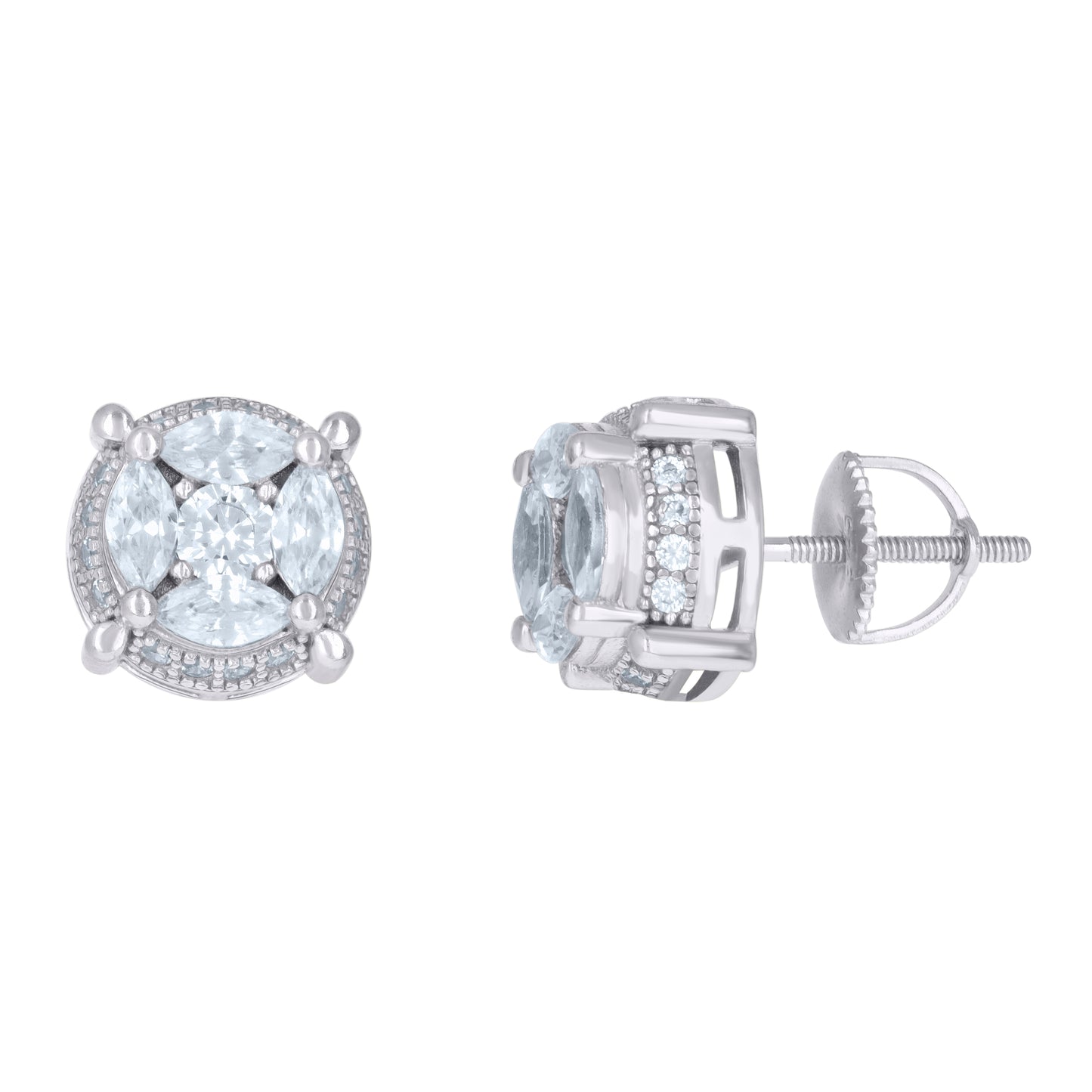 Sterling Silver Or Yellow-Tone Mens Marquise Cubic-Zirconia Fashion Stud Earrings