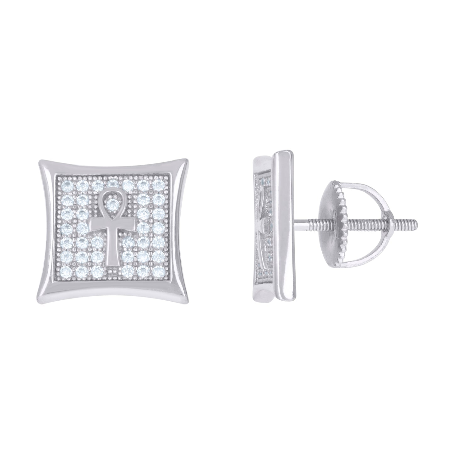 Sterling Silver Or Yellow-Tone Mens Cubic-Zirconia Ankh Cross Religious Stud Earrings