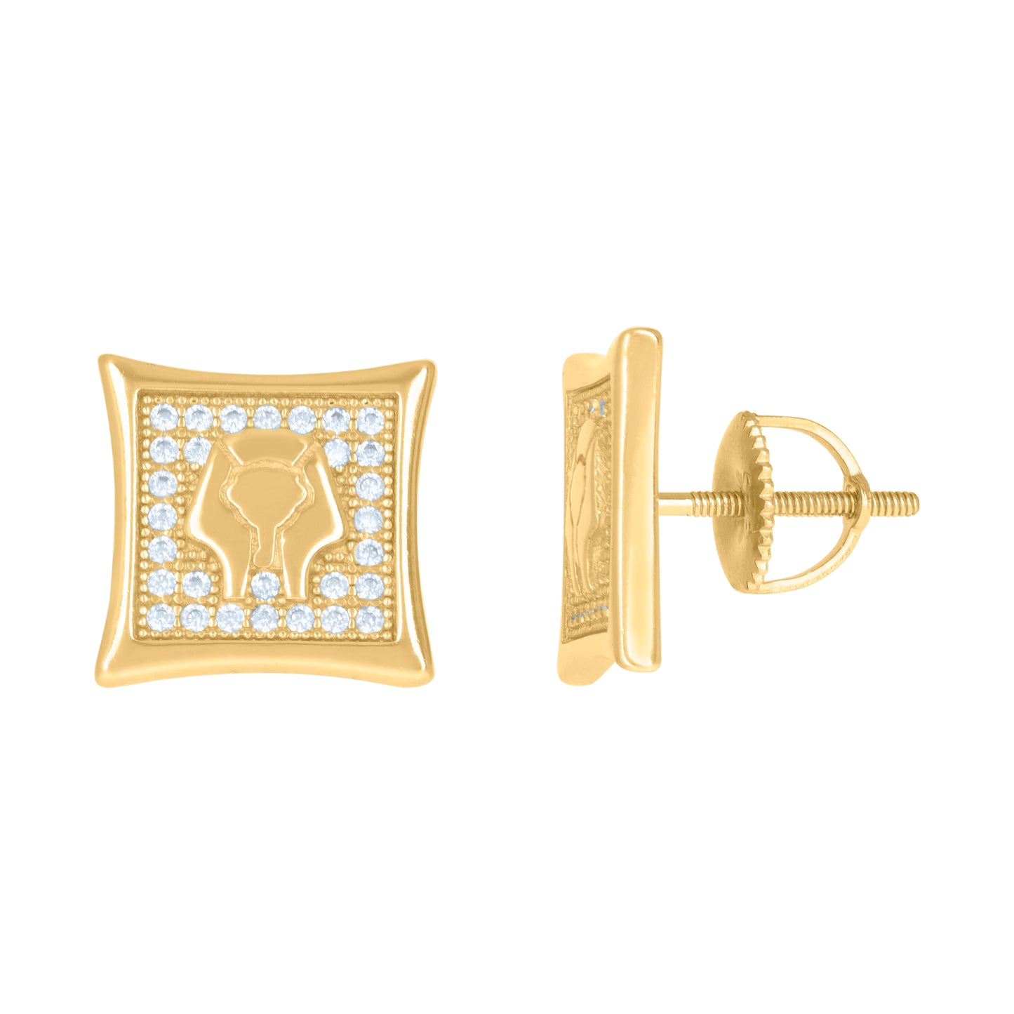 Sterling Silver Or Yellow-Tone Mens Cubic-Zirconia Egyptian Pharaoh Fashion Stud Earrings