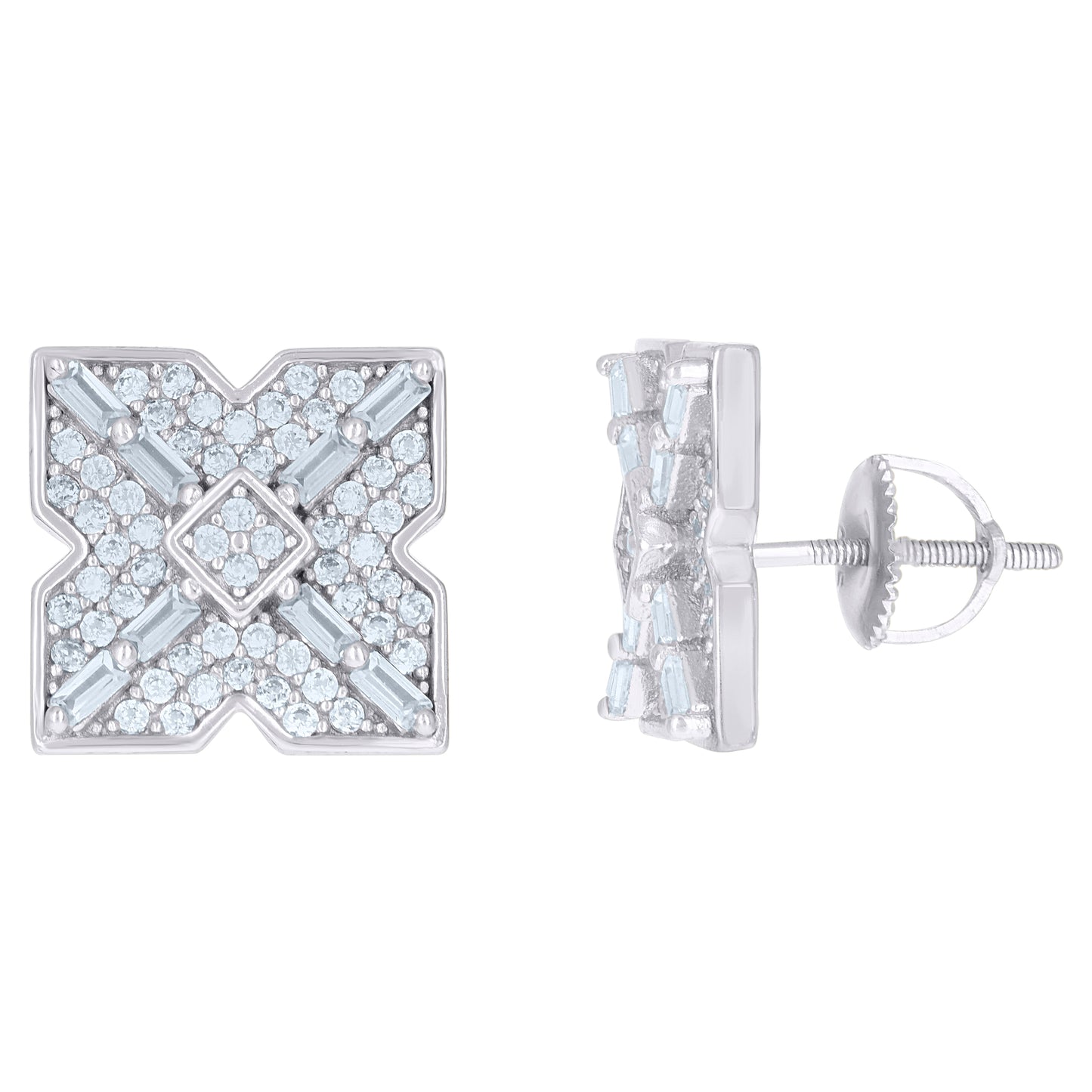 Sterling Silver Or Yellow-Tone Mens Baguette Cubic-Zirconia X Design Fashion Stud Earrings