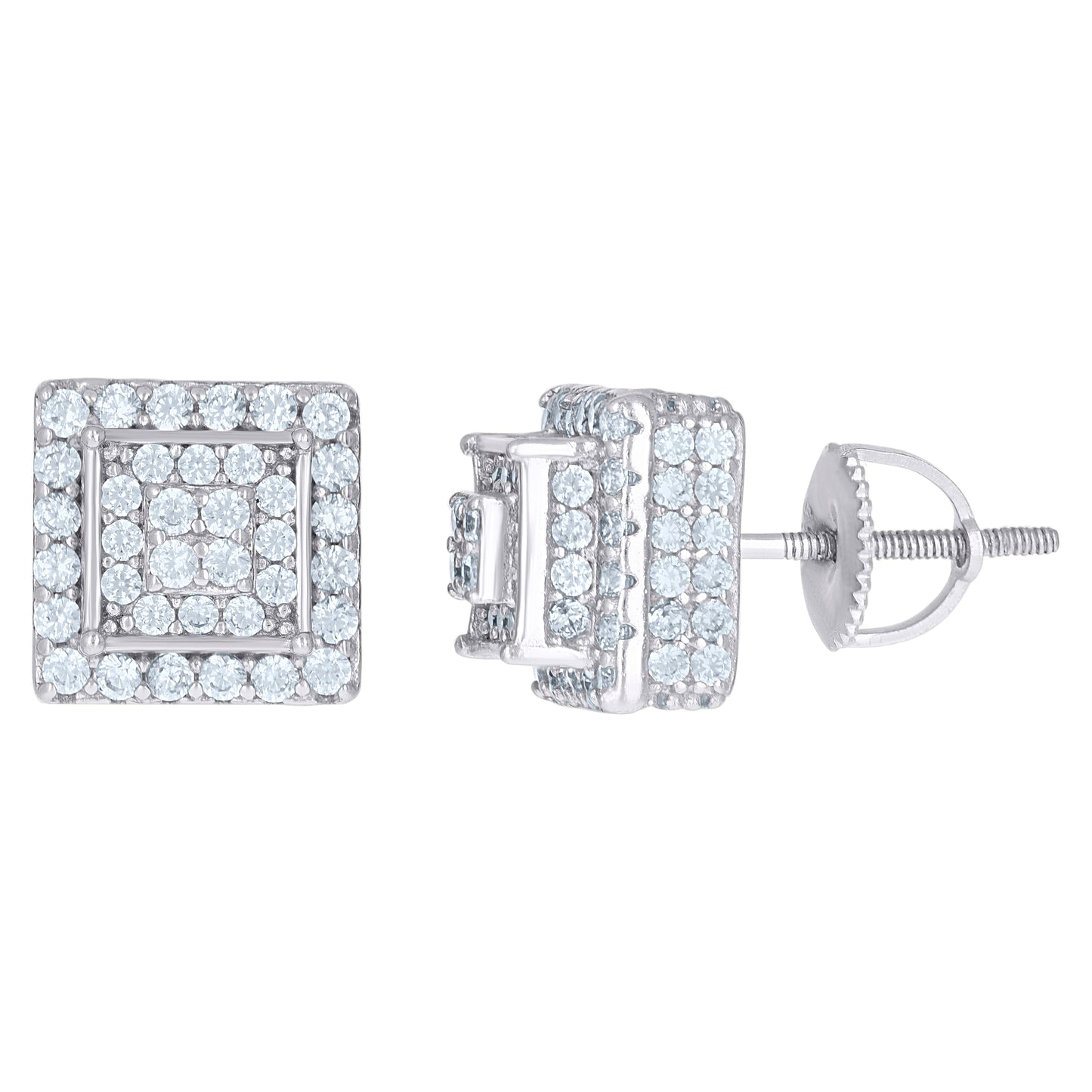 Sterling Silver Or Yellow-Tone Mens Cubic-Zirconia Square Fashion Stud Earrings