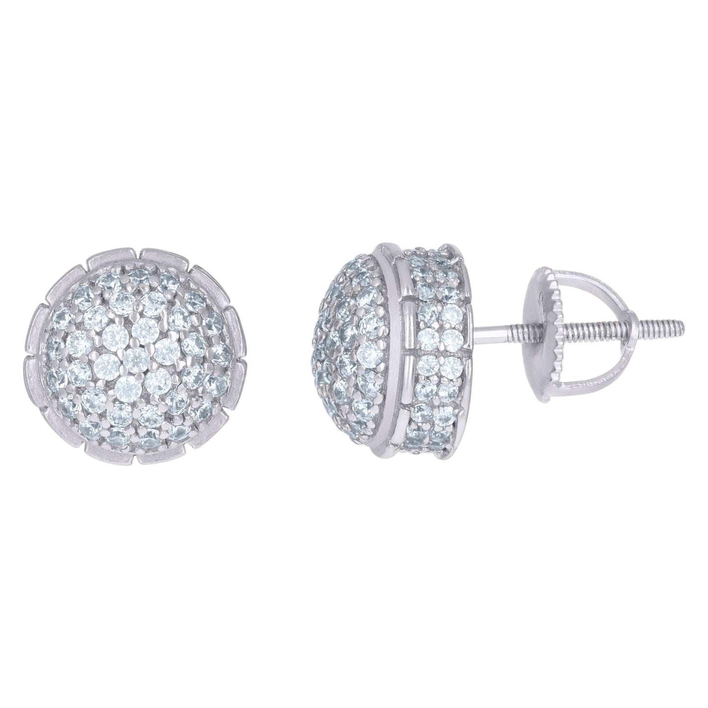 Sterling Silver Or Yellow-Tone Mens Cubic-Zirconia Round Cluster Stud Earrings