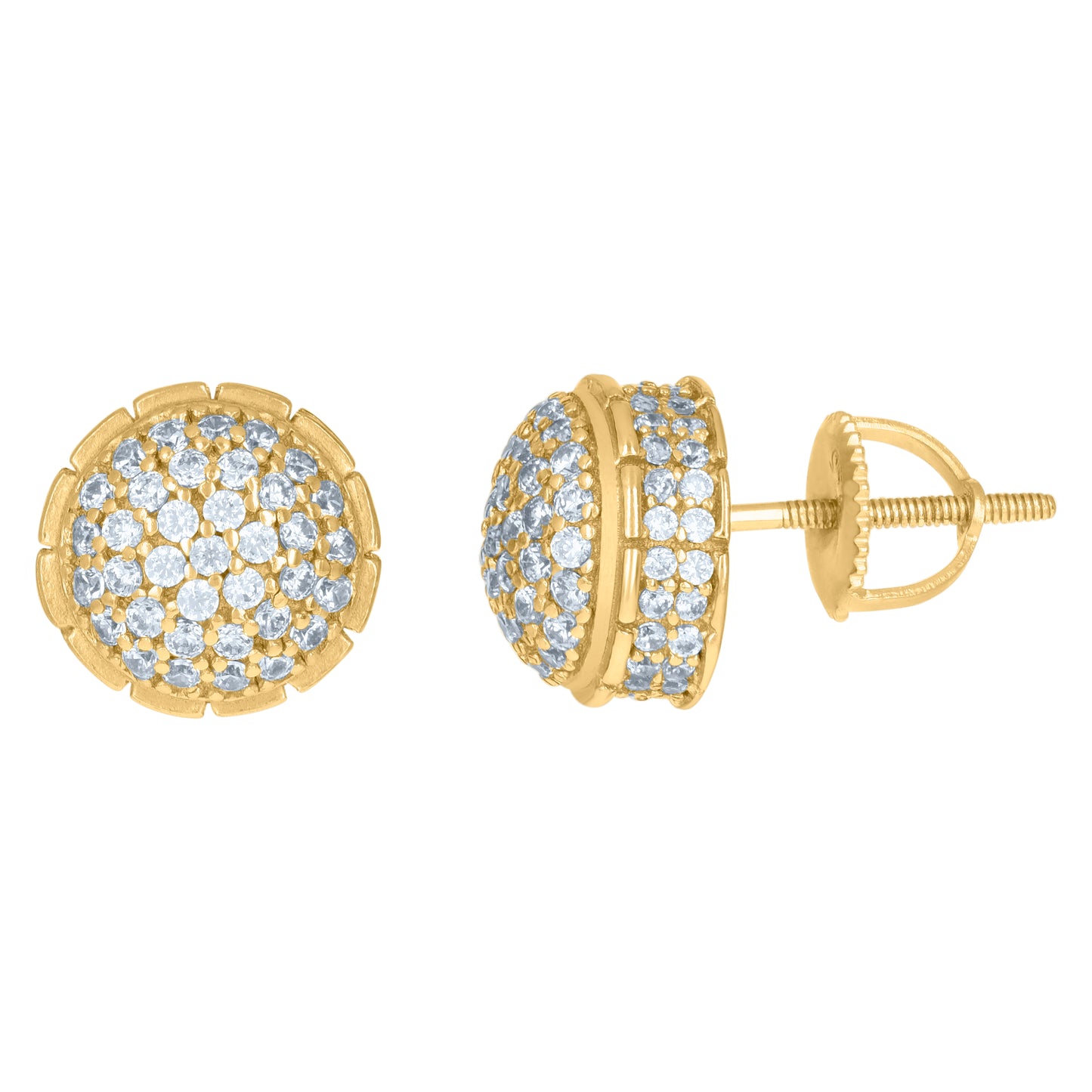 Sterling Silver Or Yellow-Tone Mens Cubic-Zirconia Round Cluster Stud Earrings