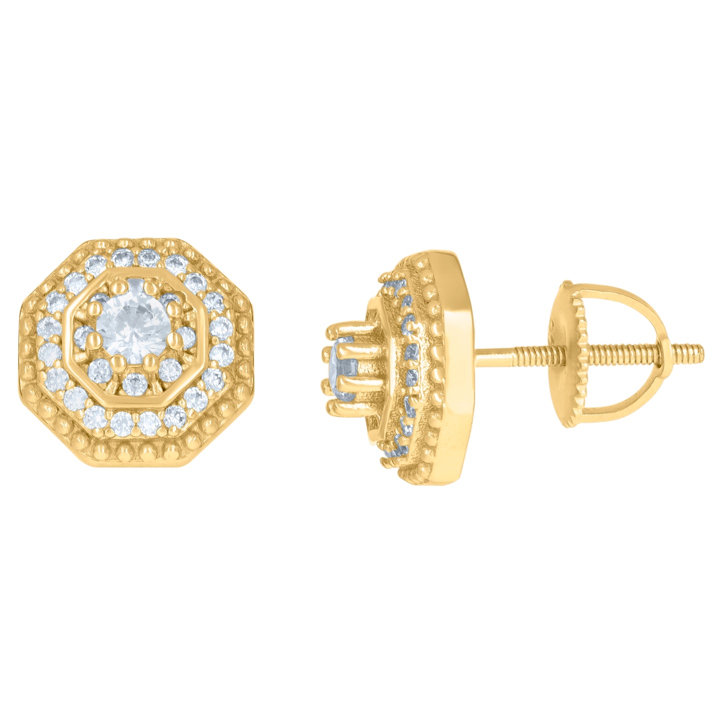 Sterling Silver Or Yellow-Tone Mens Cubic-Zirconia Octagon Fashion Stud Earrings