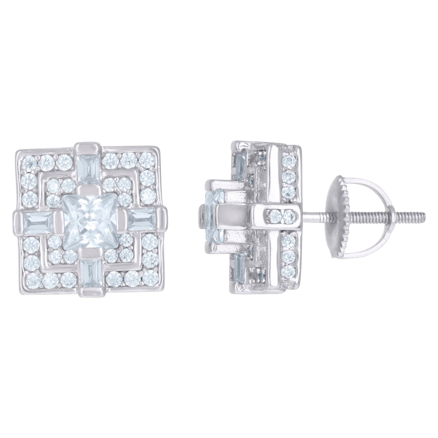 Sterling Silver Or Yellow-Tone Mens Princess-Cut Cubic-Zirconia Square Fashion Stud Earrings