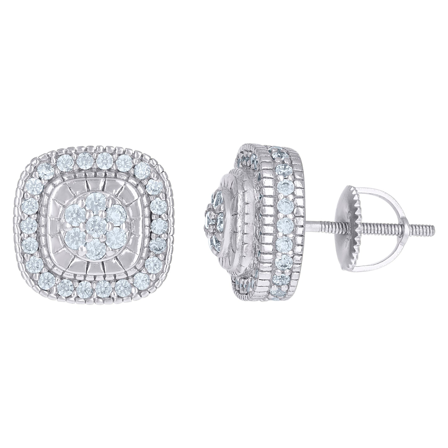 Sterling Silver Or Yellow-Tone Mens Cubic-Zirconia Square Fashion Stud Earrings