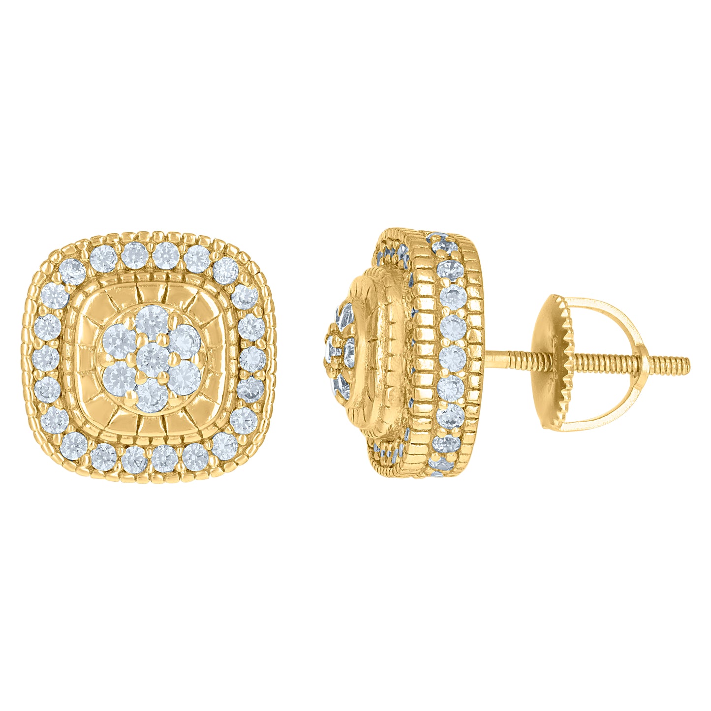 Sterling Silver Or Yellow-Tone Mens Cubic-Zirconia Square Fashion Stud Earrings