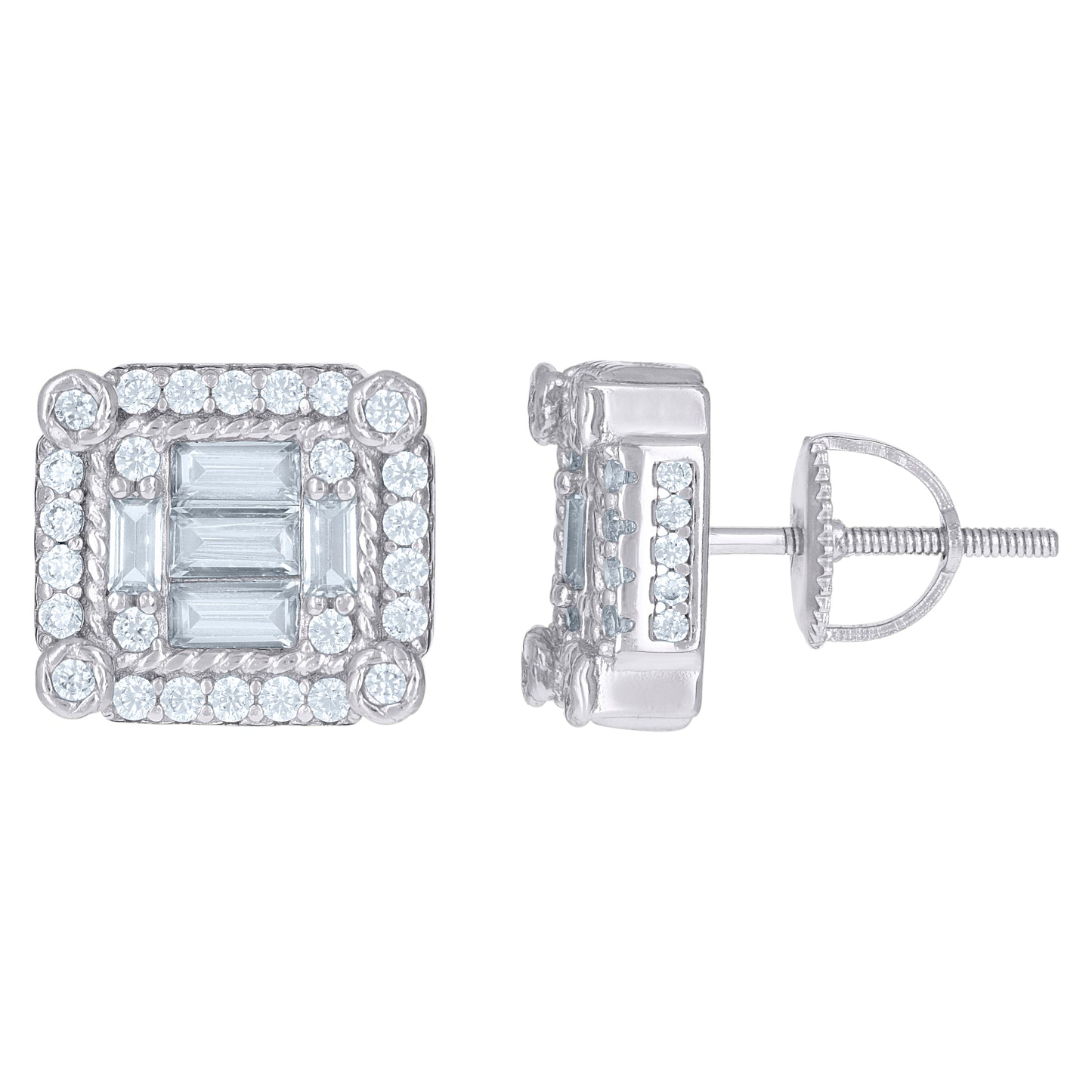 Sterling Silver Or Yellow-Tone Mens Baguette Cubic-Zirconia Square Fashion Stud Earrings