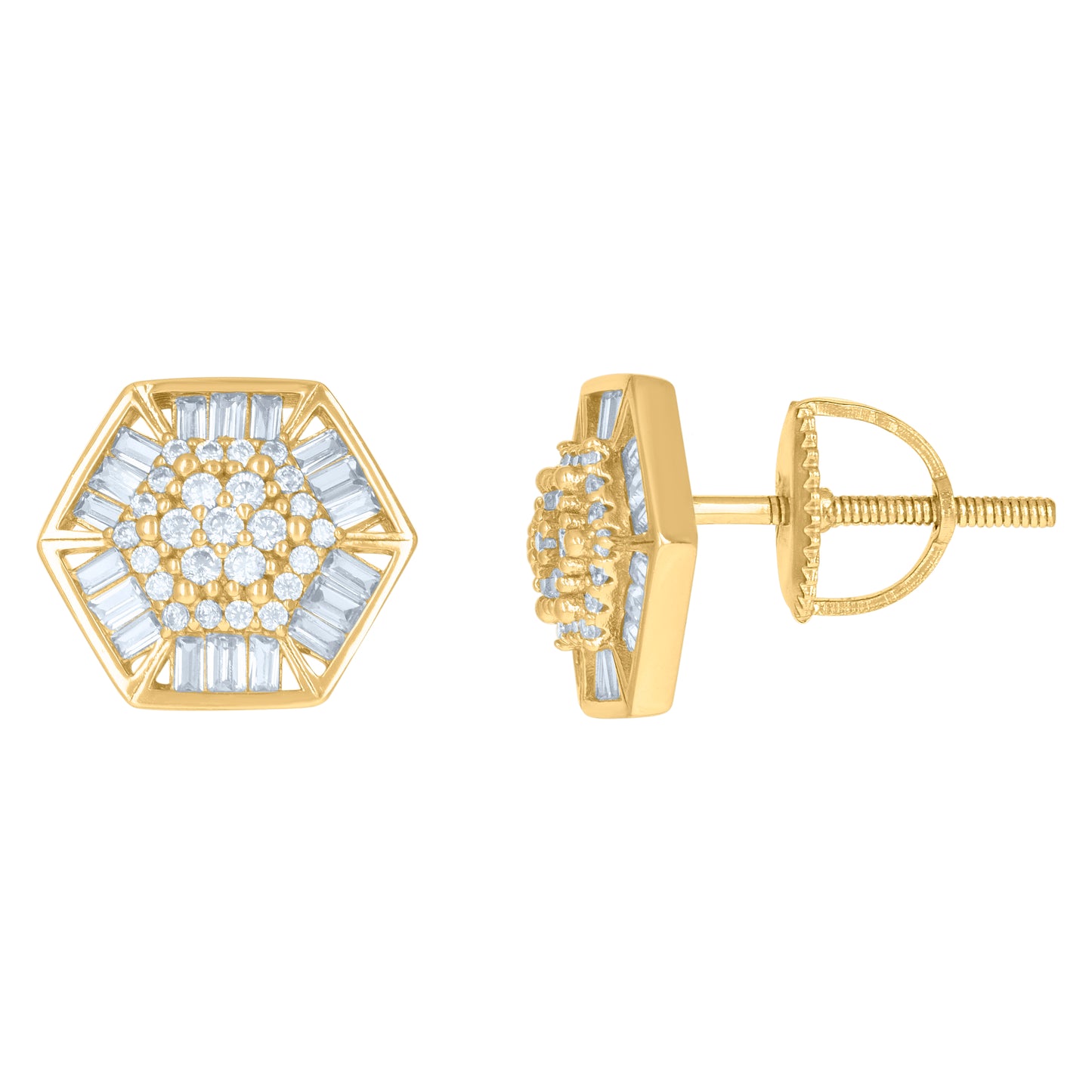 Sterling Silver Or Yellow-Tone Mens Baguette Cubic-Zirconia Octagon Fashion Stud Earrings