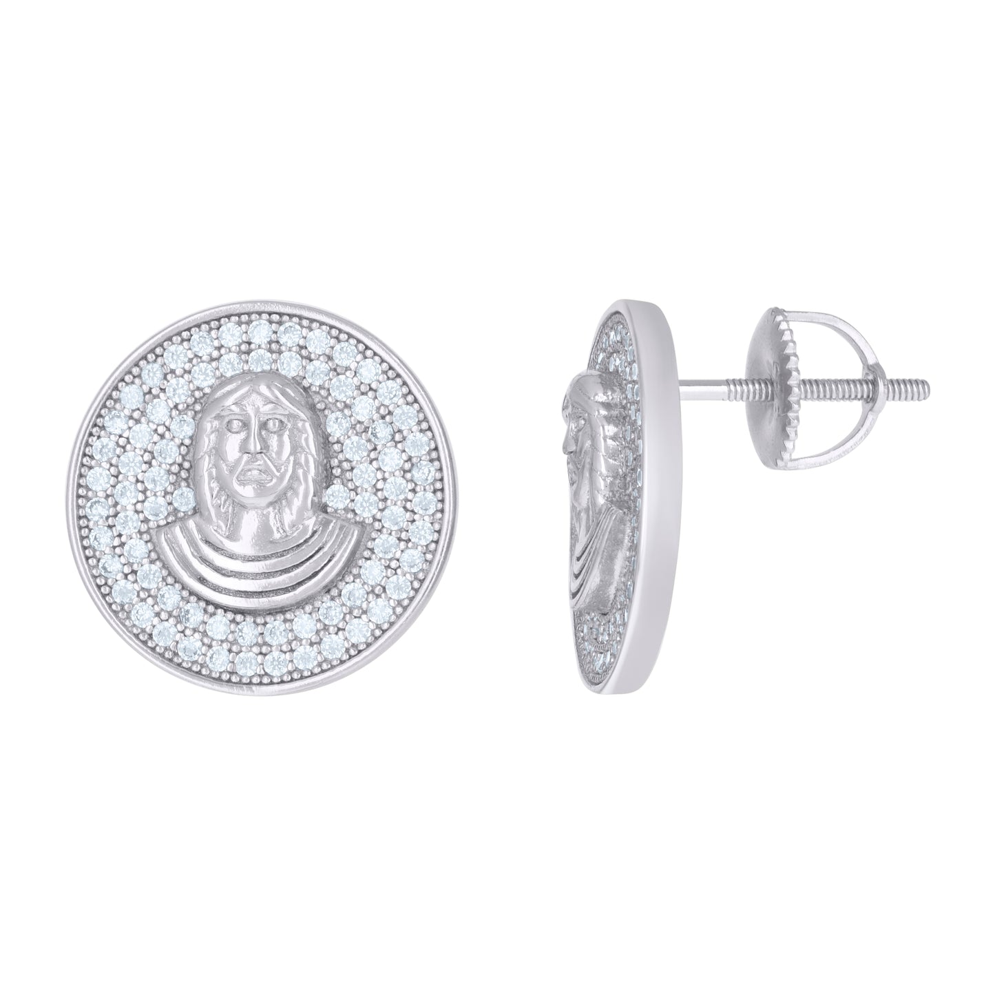 Sterling Silver Or Yellow-Tone Mens Cubic-Zirconia Jesus Religious Stud Earrings