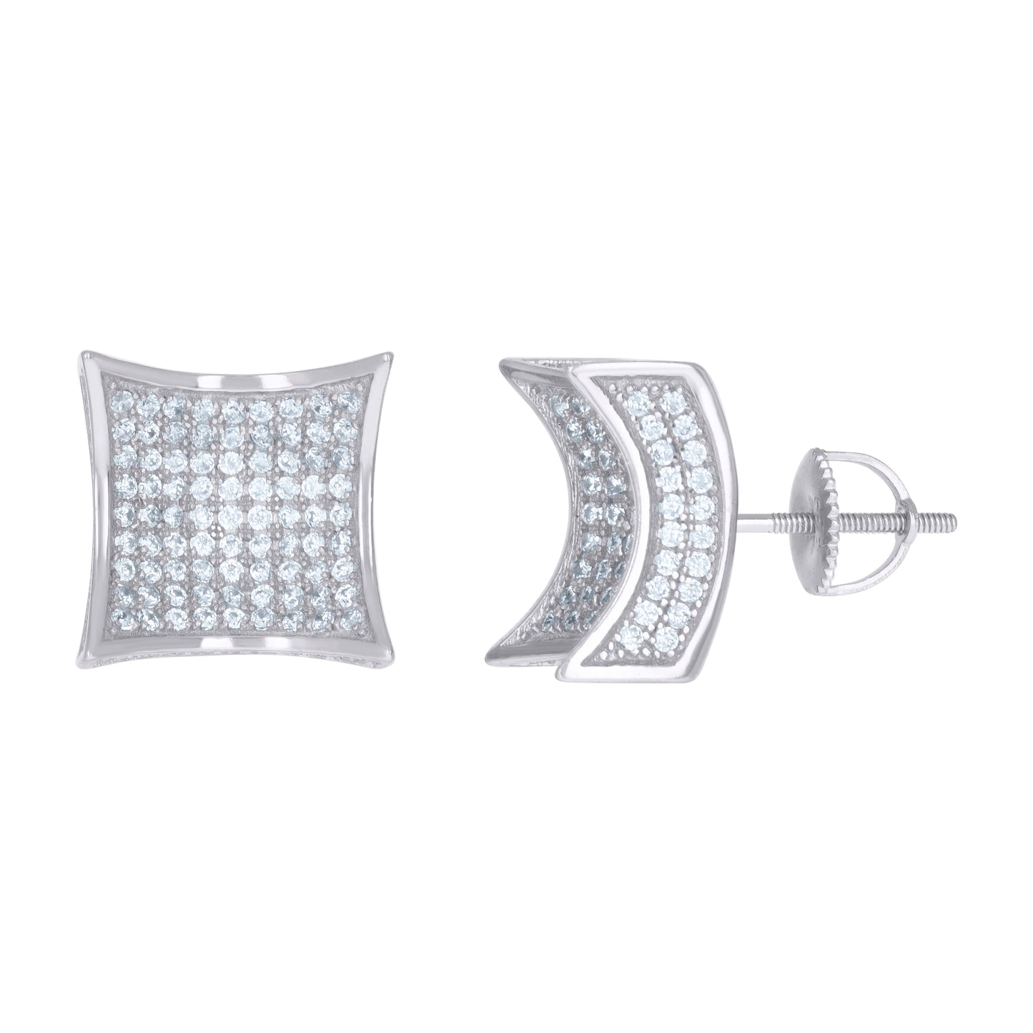 Sterling Silver Or Yellow-Tone Mens Cubic-Zirconia Concave Square Fashion Stud Earrings