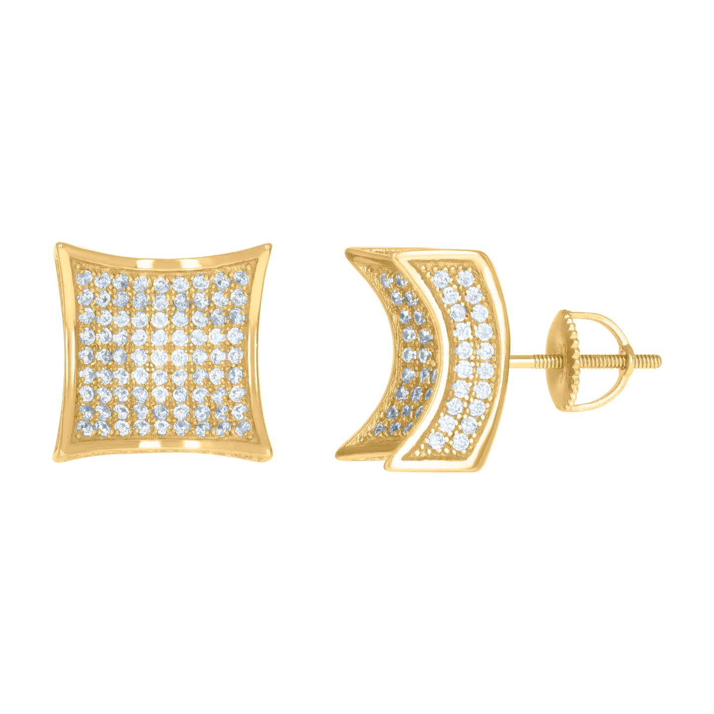 Sterling Silver Or Yellow-Tone Mens Cubic-Zirconia Concave Square Fashion Stud Earrings