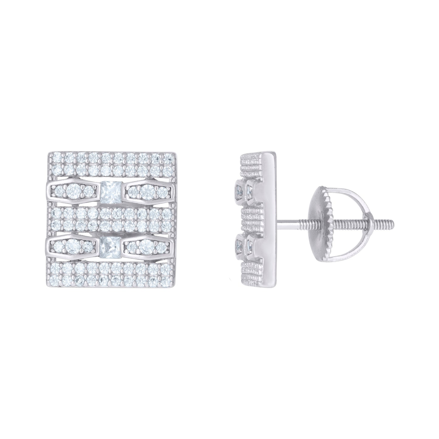 Sterling Silver Or Yellow-Tone Mens Princess-Cut Cubic-Zirconia Square Fashion Stud Earrings