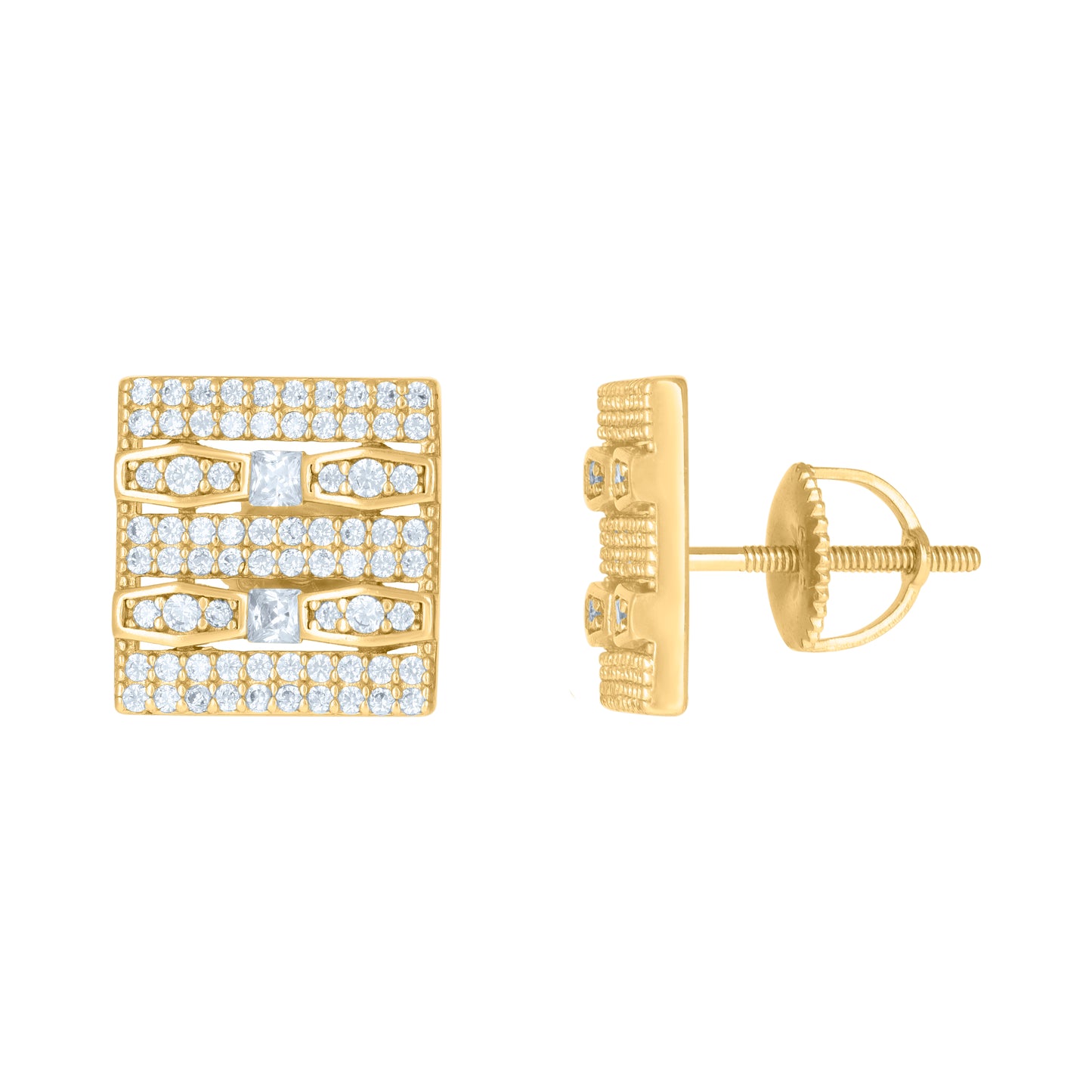 Sterling Silver Or Yellow-Tone Mens Princess-Cut Cubic-Zirconia Square Fashion Stud Earrings