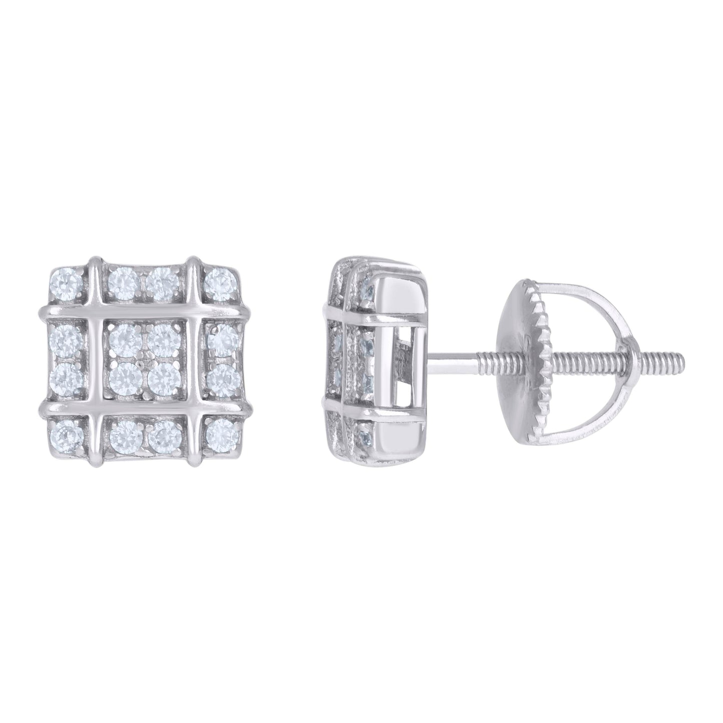 Sterling Silver Or Yellow-Tone Mens Cubic-Zirconia Square Fashion Stud Earrings