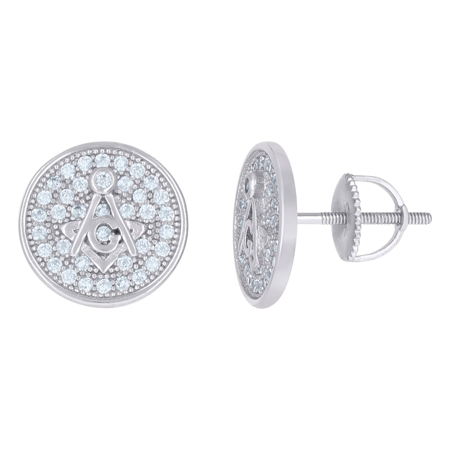 Sterling Silver Or Yellow-Tone Mens Cubic-Zirconia Masonic Stud Earrings