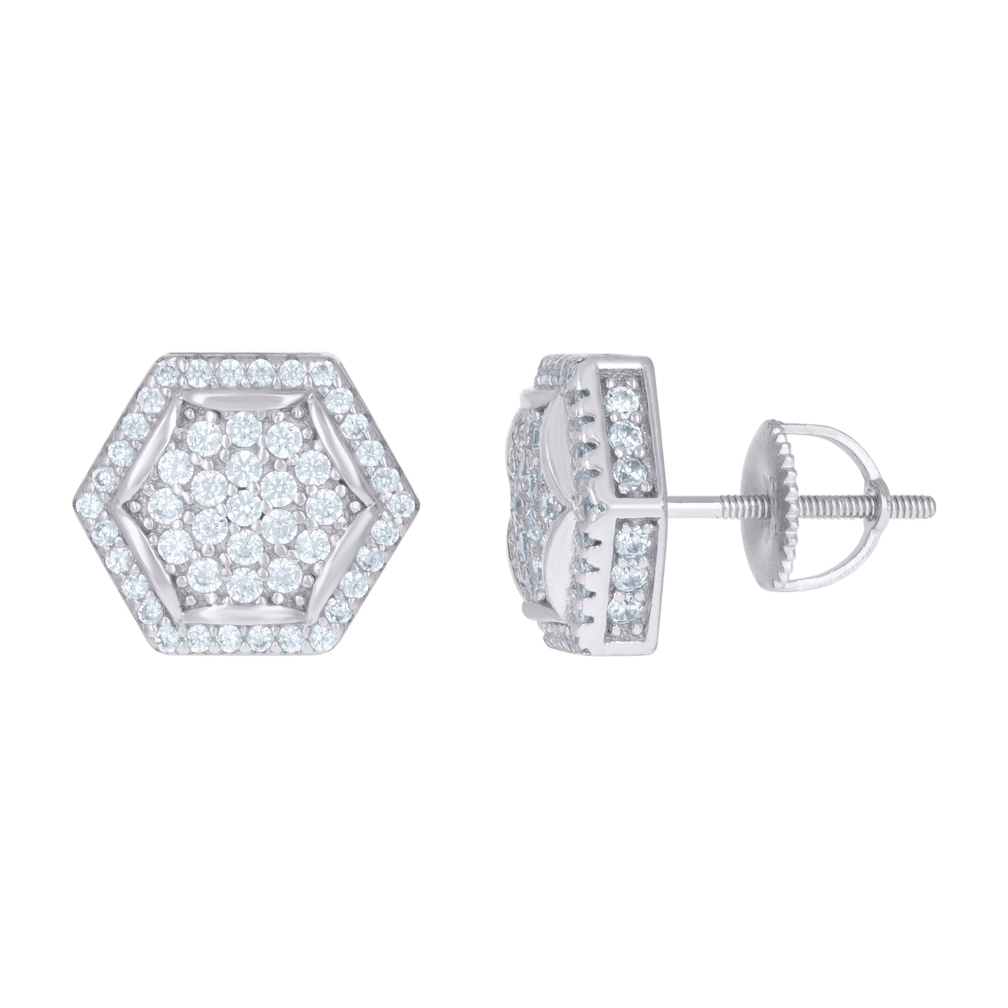 Sterling Silver Or Yellow-Tone Mens Cubic-Zirconia Octagon Fashion Stud Earrings