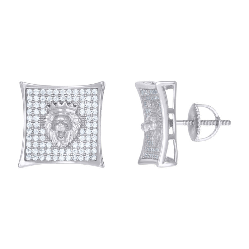 925 Sterling Silver Mens Cubic-Zirconia Lion Head Fashion Stud Earrings