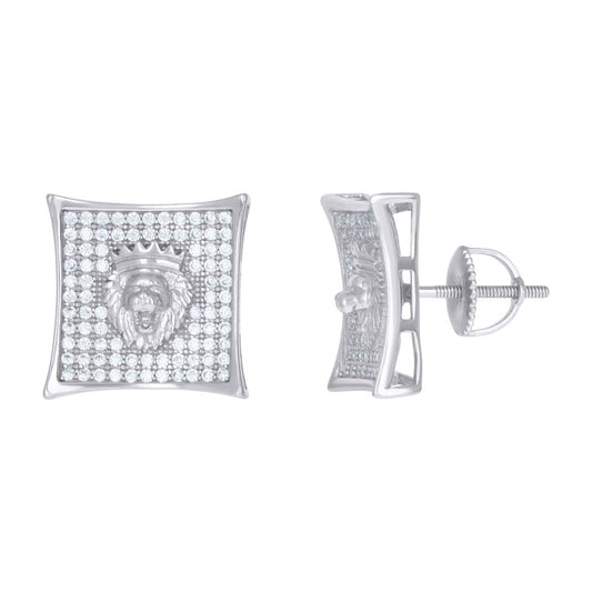 925 Sterling Silver Mens Cubic-Zirconia Lion Head Fashion Stud Earrings