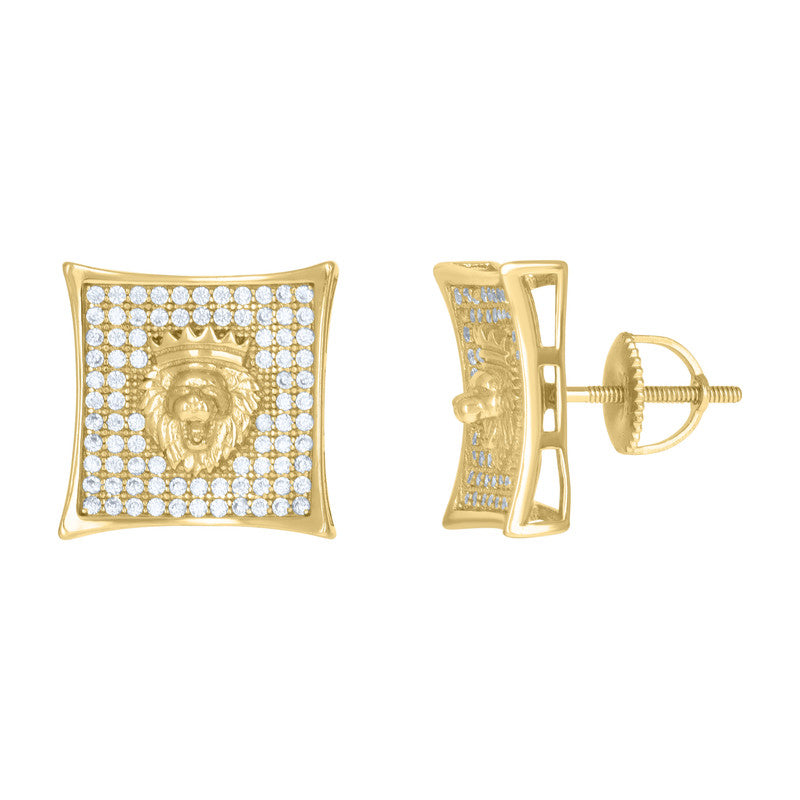 925 Sterling Silver Mens Cubic-Zirconia Lion Head Fashion Stud Earrings