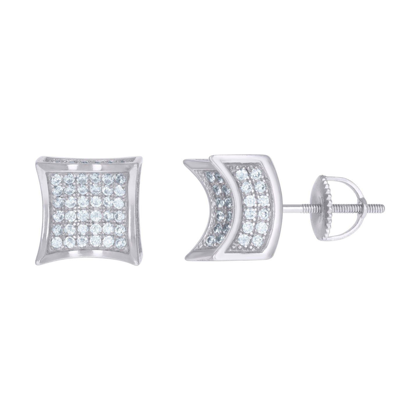 Sterling Silver Or Yellow-Tone Mens Cubic-Zirconia Concave Square Fashion Stud Earrings