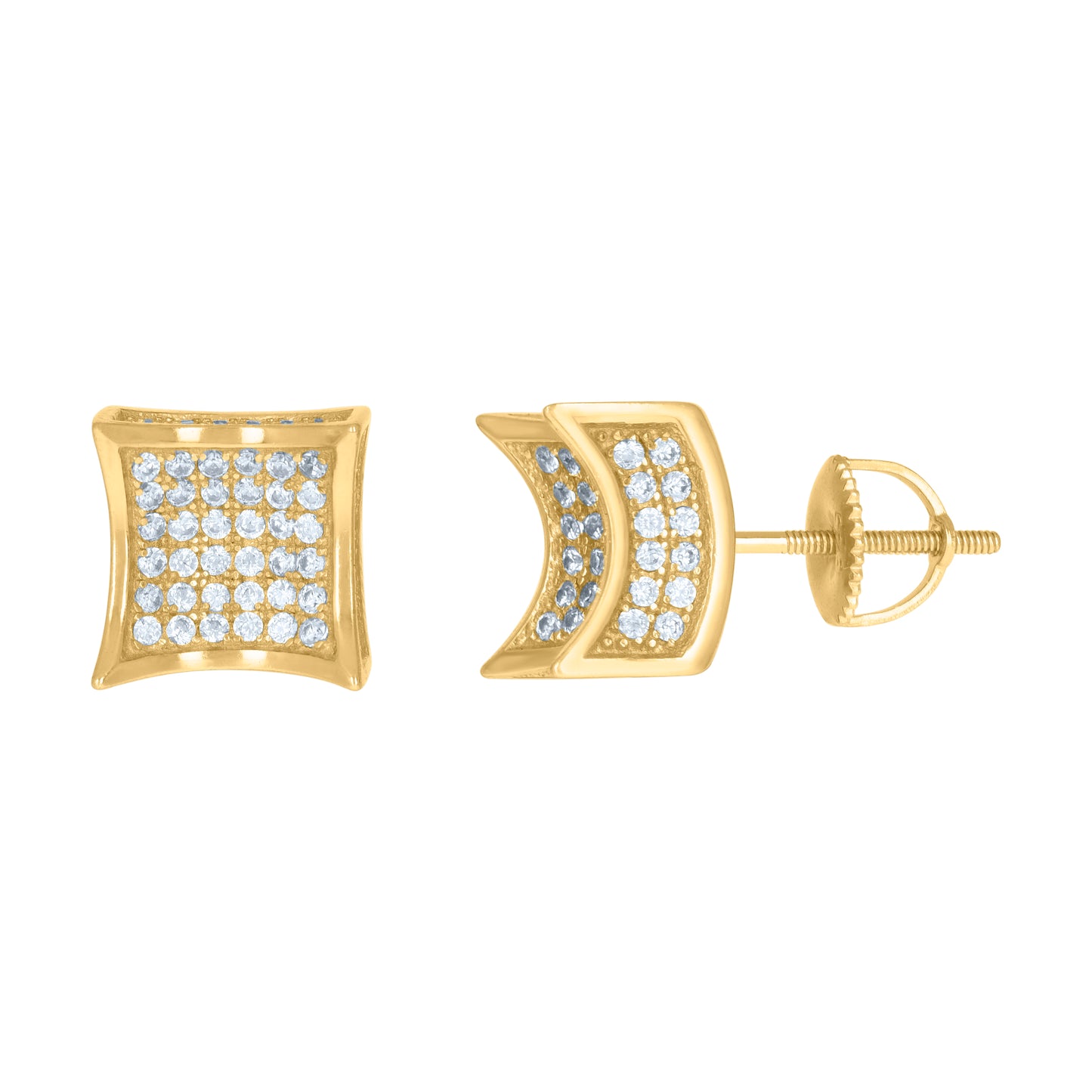 Sterling Silver Or Yellow-Tone Mens Cubic-Zirconia Concave Square Fashion Stud Earrings