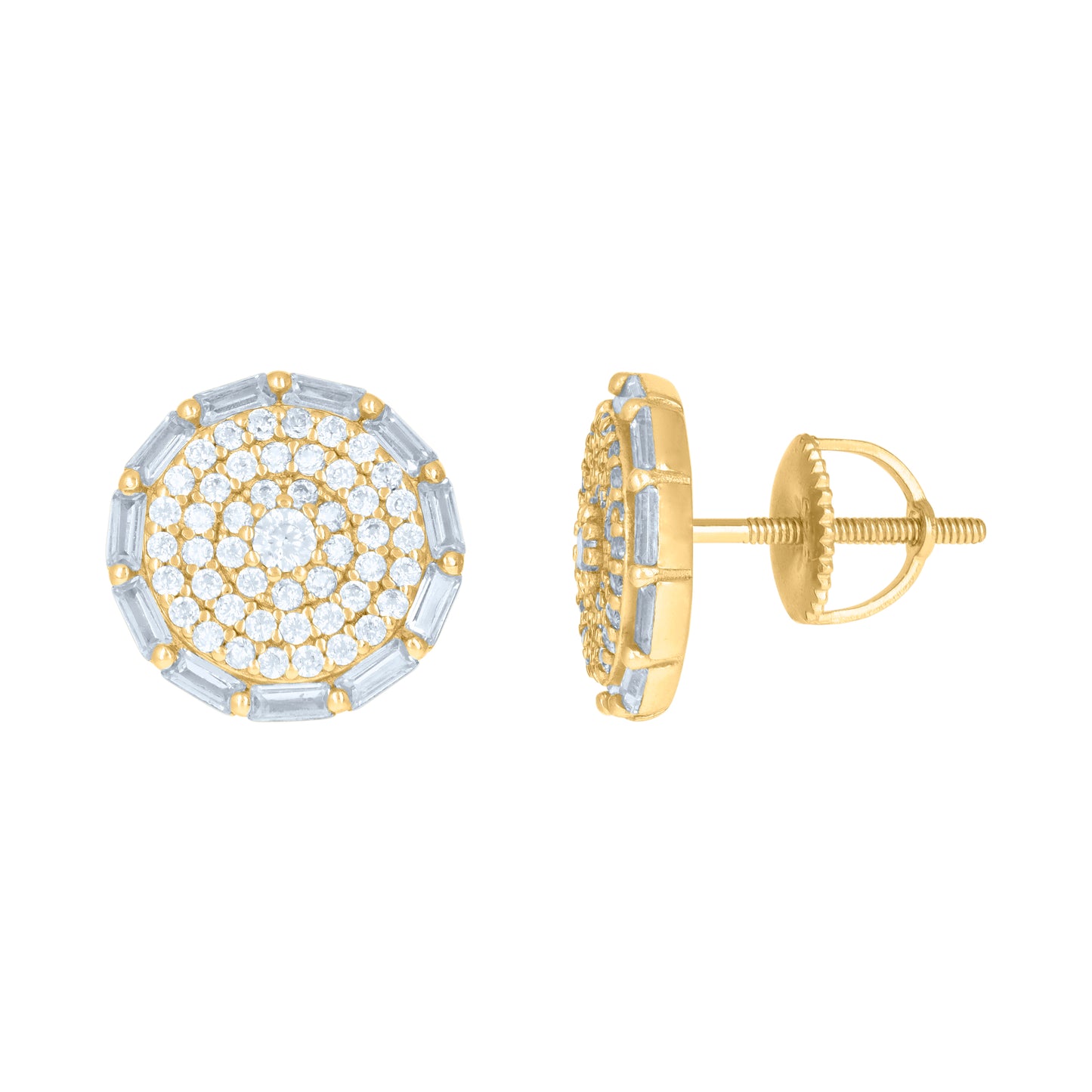 Sterling Silver Or Yellow-Tone Mens Cubic-Zirconia Round Fashion Stud Earrings