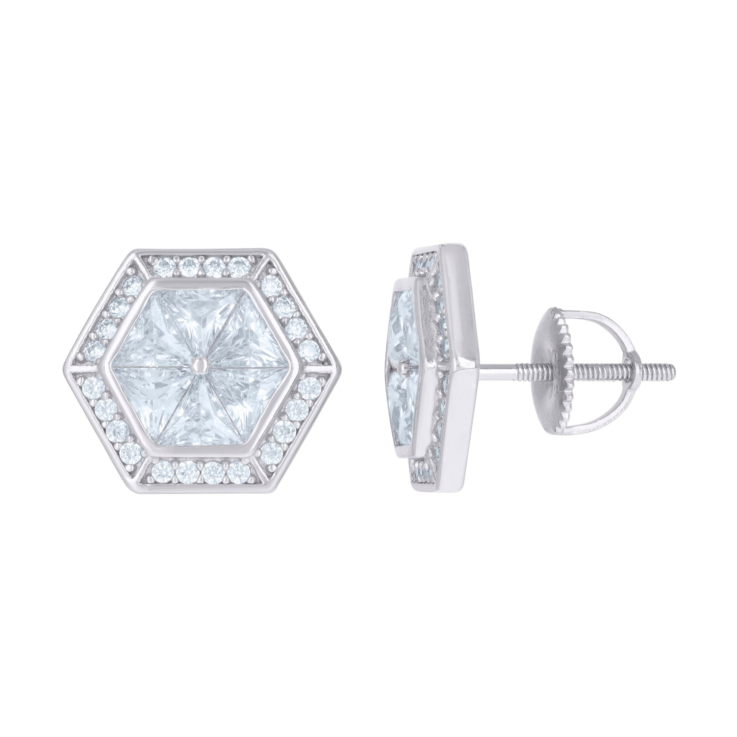 Sterling Silver Or Yellow-Tone Mens Trillion Cubic-Zirconia Octagon Fashion Stud Earrings