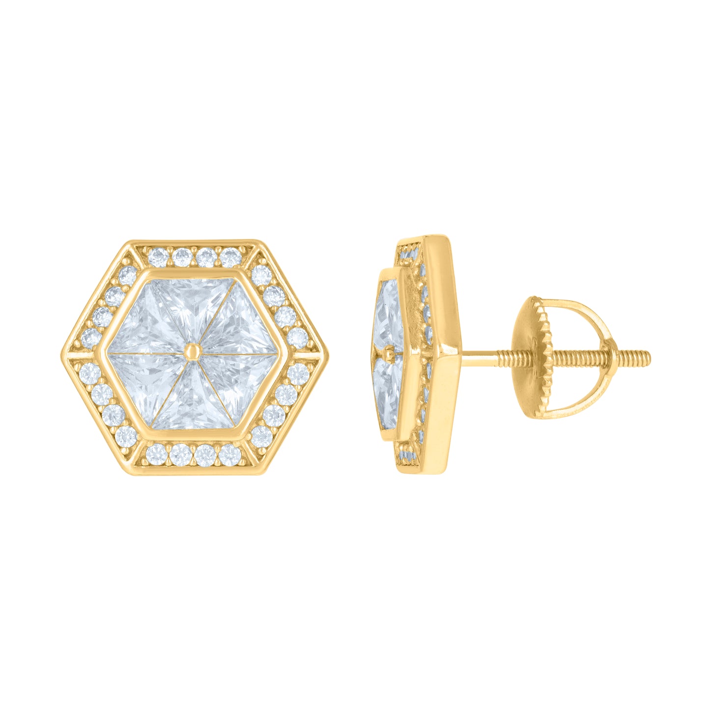 Sterling Silver Or Yellow-Tone Mens Trillion Cubic-Zirconia Octagon Fashion Stud Earrings