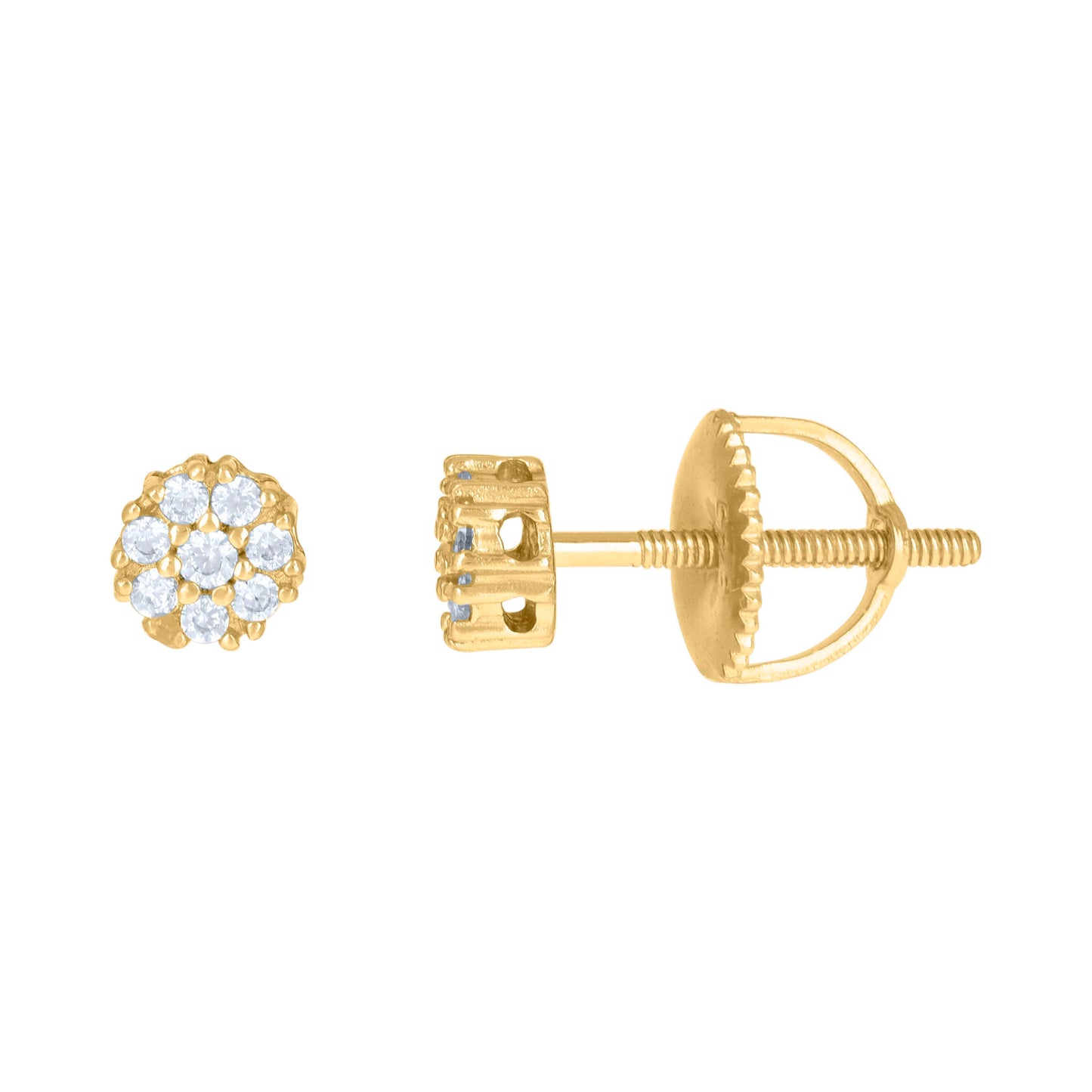 Sterling Silver Or Yellow-Tone Mens Cubic-Zirconia Flower Stud Earrings