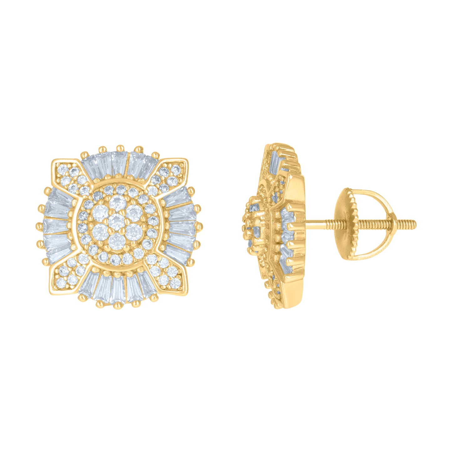 Sterling Silver Or Yellow-Tone Mens Baguette Cubic-Zirconia Fashion Stud Earrings
