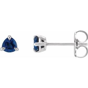 14K White Gold Trillion Shape 3.5 X 3.5 X 3.5 Mm Natural Blue Sapphire Claw-Prong Solitaire Earrings