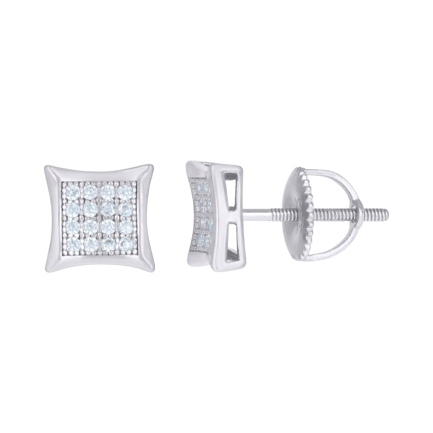Sterling Silver Or Yellow-Tone Mens Cubic-Zirconia Concave Square Fashion Stud Earrings