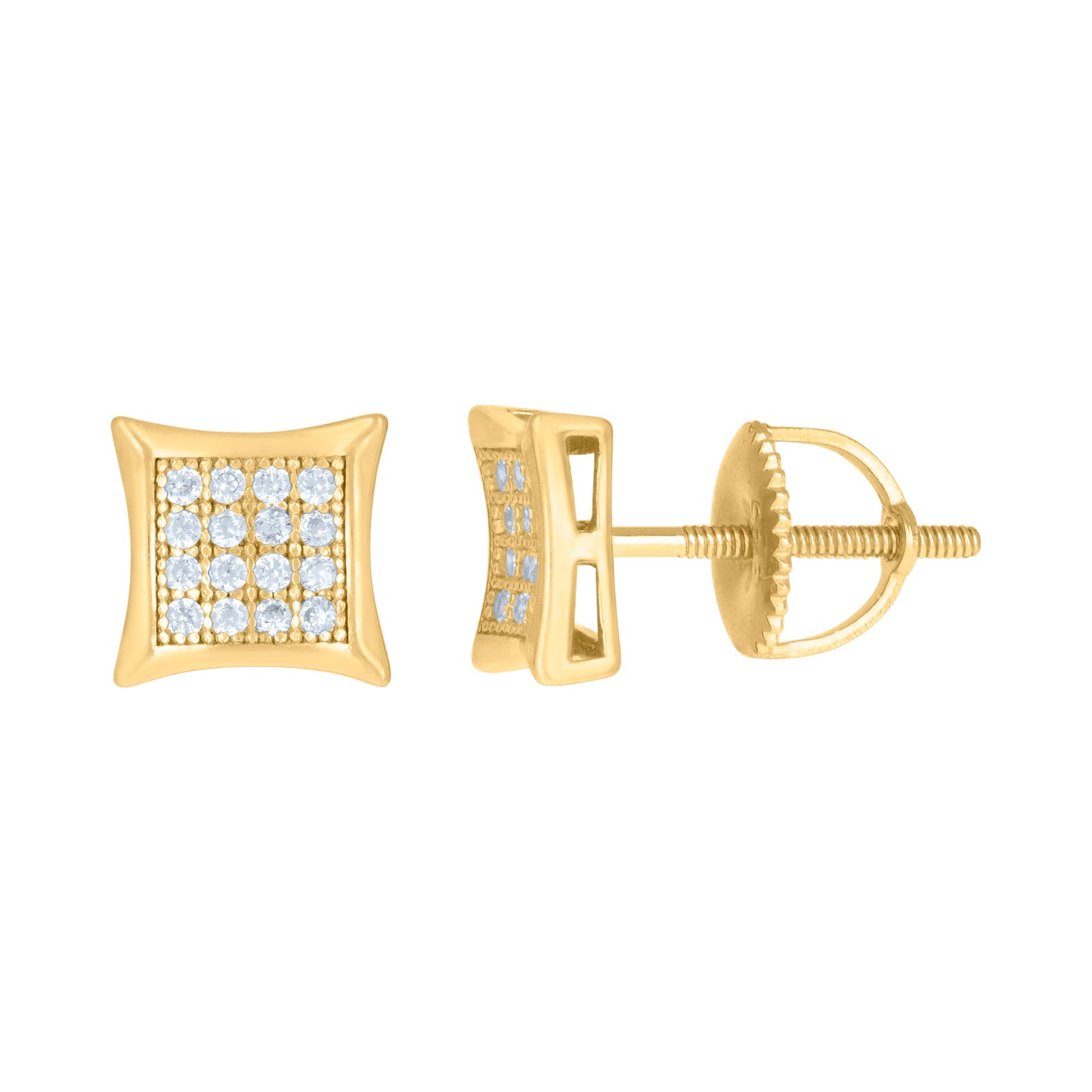 Sterling Silver Or Yellow-Tone Mens Cubic-Zirconia Concave Square Fashion Stud Earrings