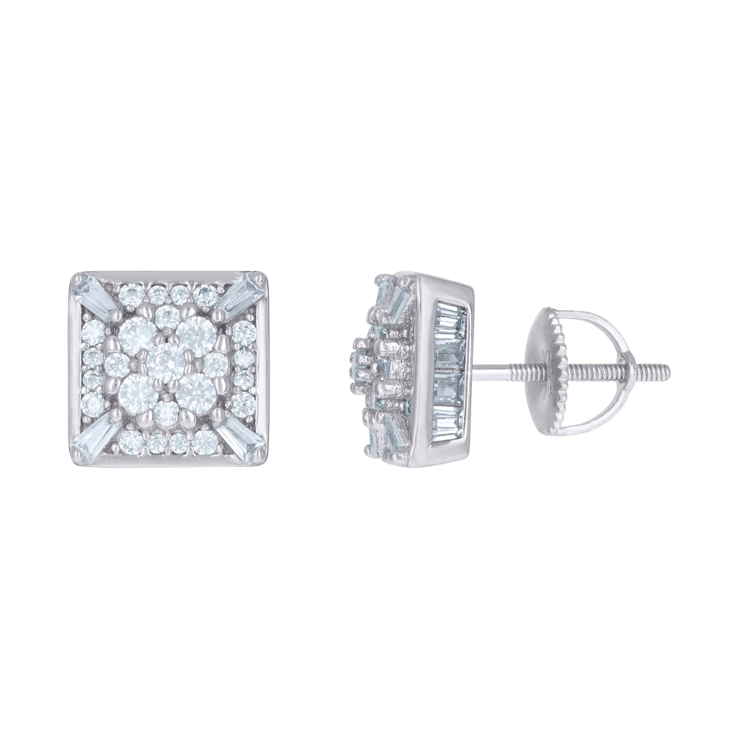 Sterling Silver Or Yellow-Tone Mens Cubic-Zirconia Square Fashion Stud Earrings