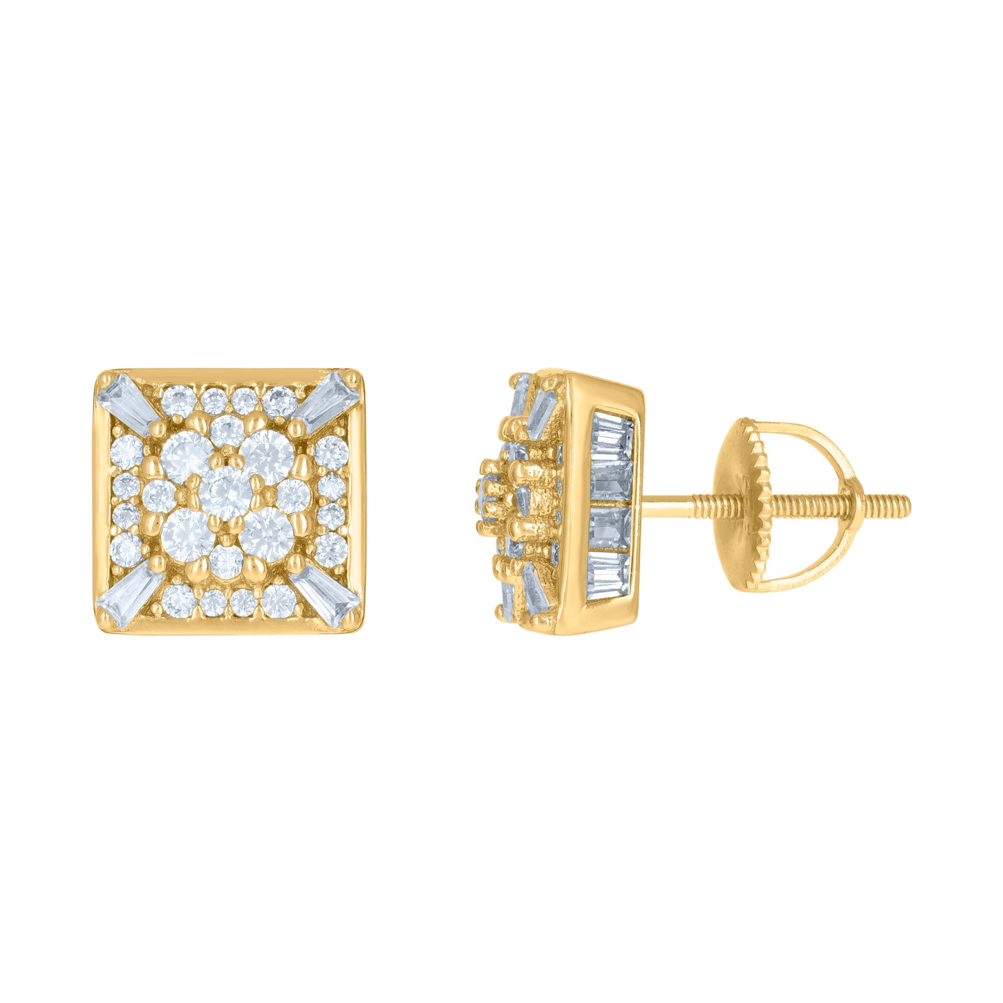 Sterling Silver Or Yellow-Tone Mens Cubic-Zirconia Square Fashion Stud Earrings