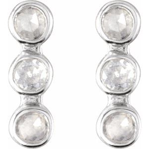 14K White Gold Round 1.5 Mm .05 Ctw Natural Diamond Rose-Cut Bar Earrings