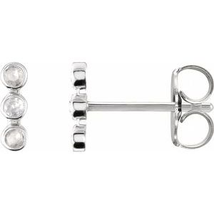 14K White Gold Round 1.5 Mm .05 Ctw Natural Diamond Rose-Cut Bar Earrings