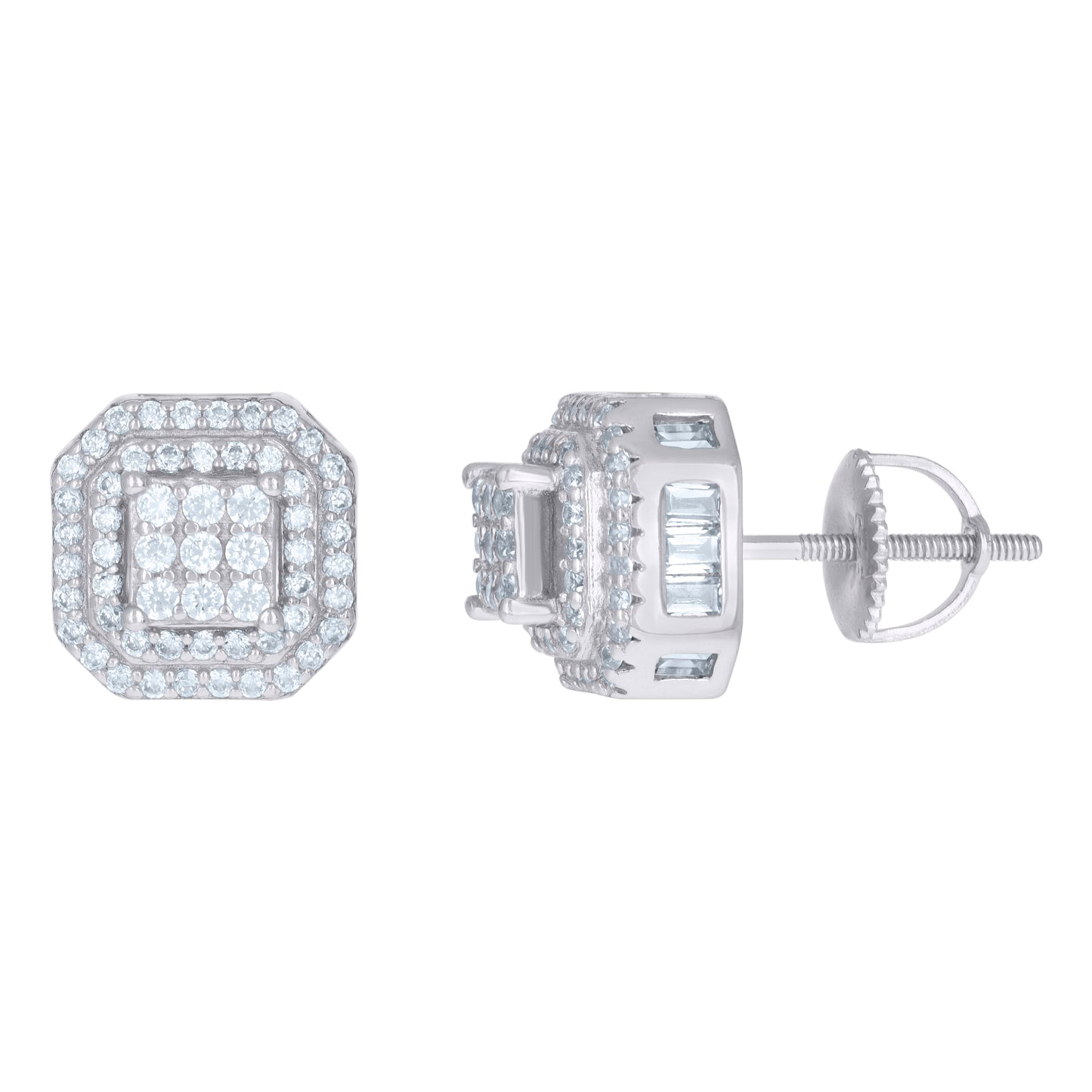 Sterling Silver Or Yellow-Tone Mens Cubic-Zirconia Octagon Fashion Stud Earrings