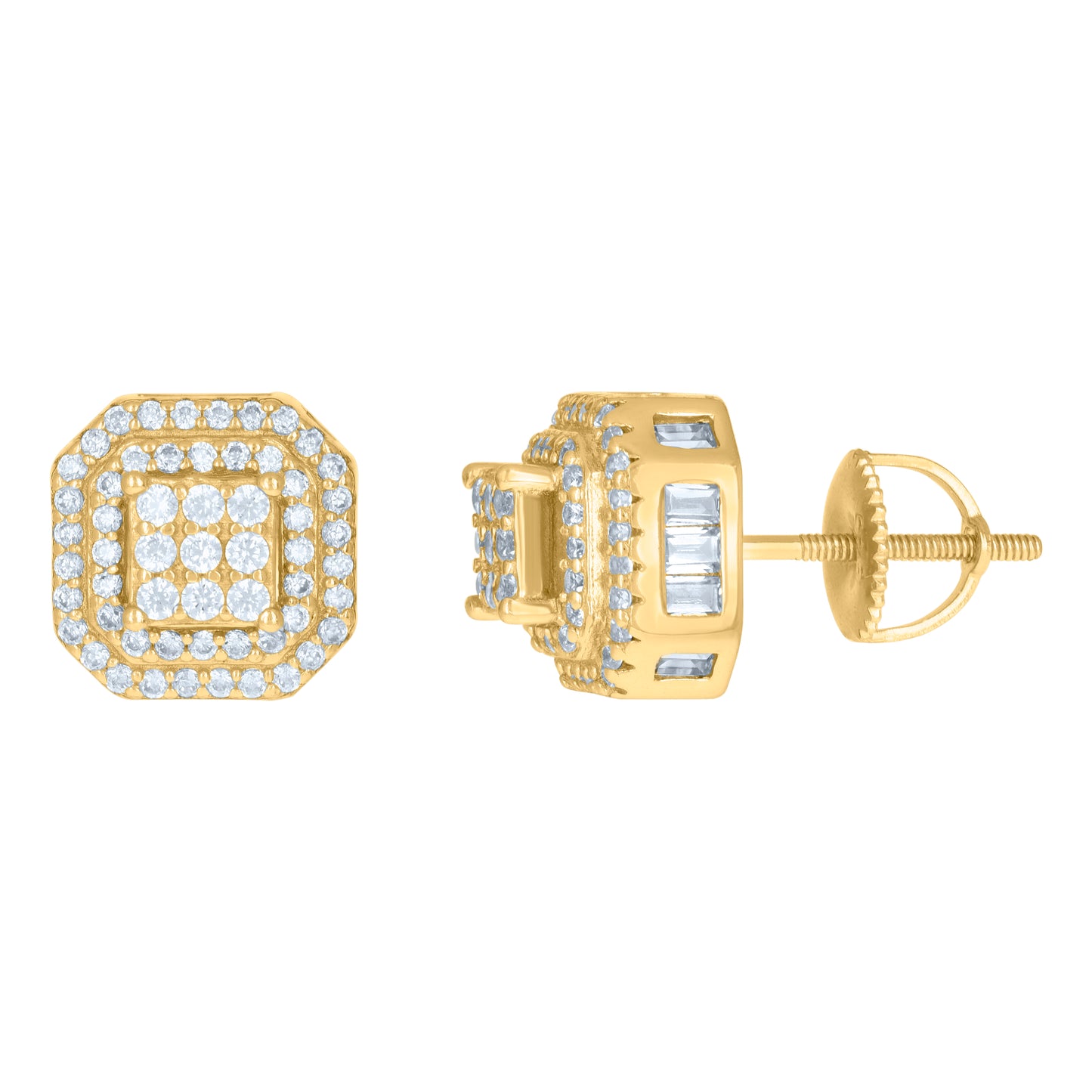 Sterling Silver Or Yellow-Tone Mens Cubic-Zirconia Octagon Fashion Stud Earrings