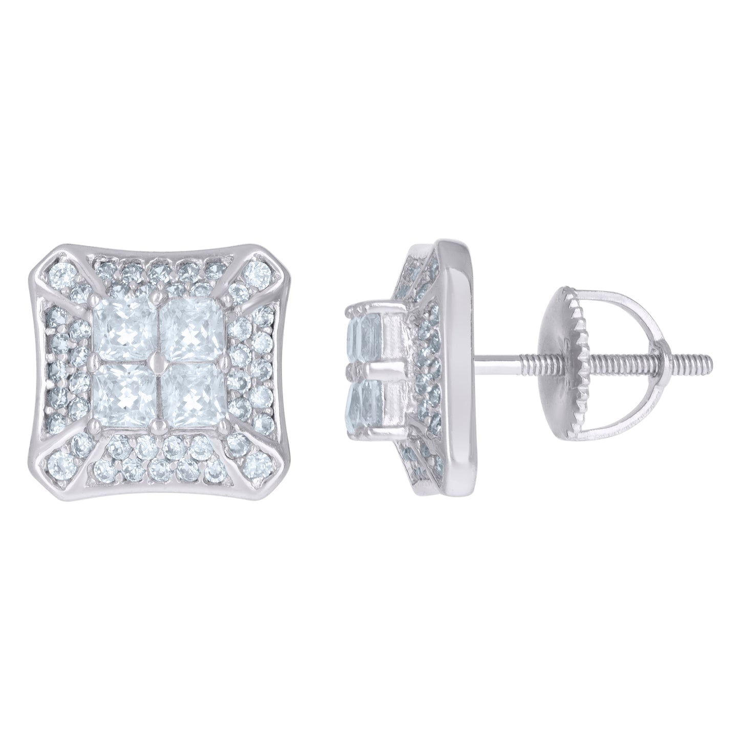 Sterling Silver Or Yellow-Tone Mens Princess-Cut Cubic-Zirconia Fashion Stud Earrings