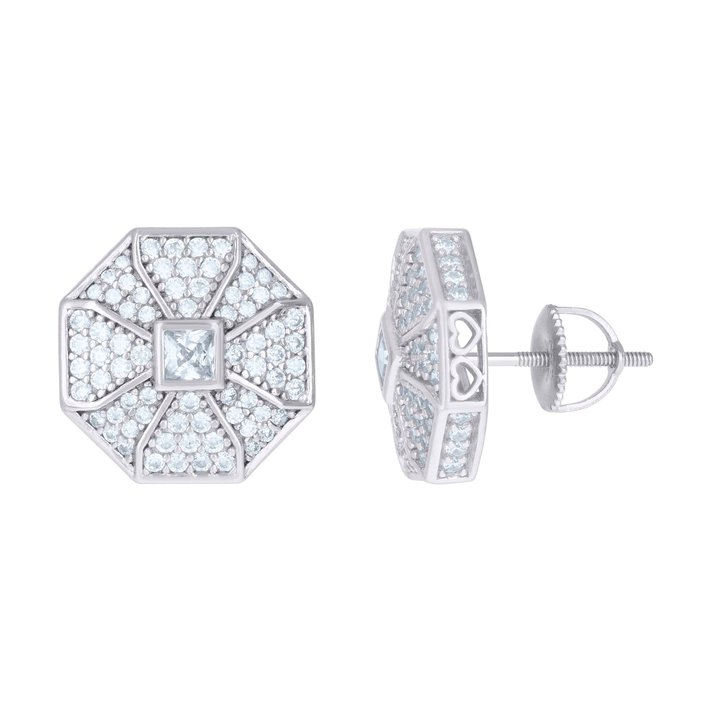 Sterling Silver Or Yellow-Tone Mens Princess-Cut Cubic-Zirconia Octagon Fashion Stud Earrings