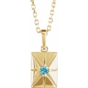 14K Yellow Gold Round 2 Mm  Natural Blue Zircon Necklace, Length: 18 In