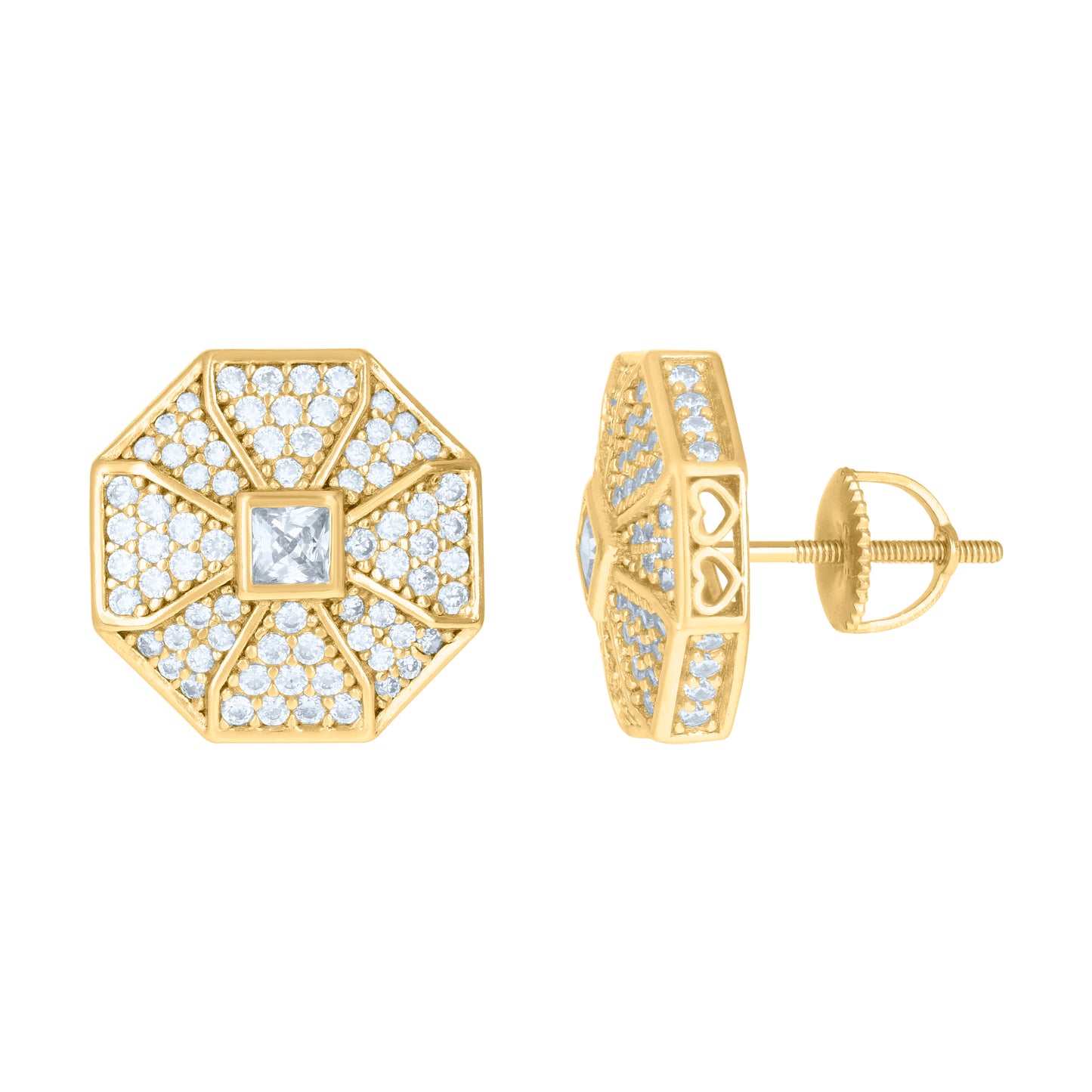Sterling Silver Or Yellow-Tone Mens Princess-Cut Cubic-Zirconia Octagon Fashion Stud Earrings