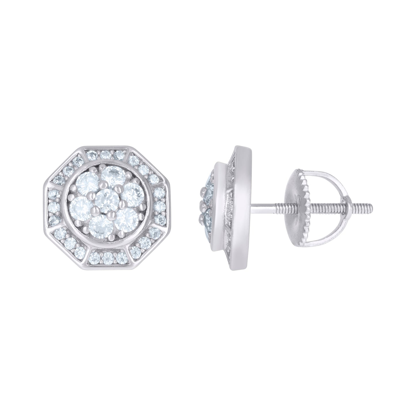 Sterling Silver Or Yellow-Tone Mens Cubic-Zirconia Octagon Fashion Stud Earrings