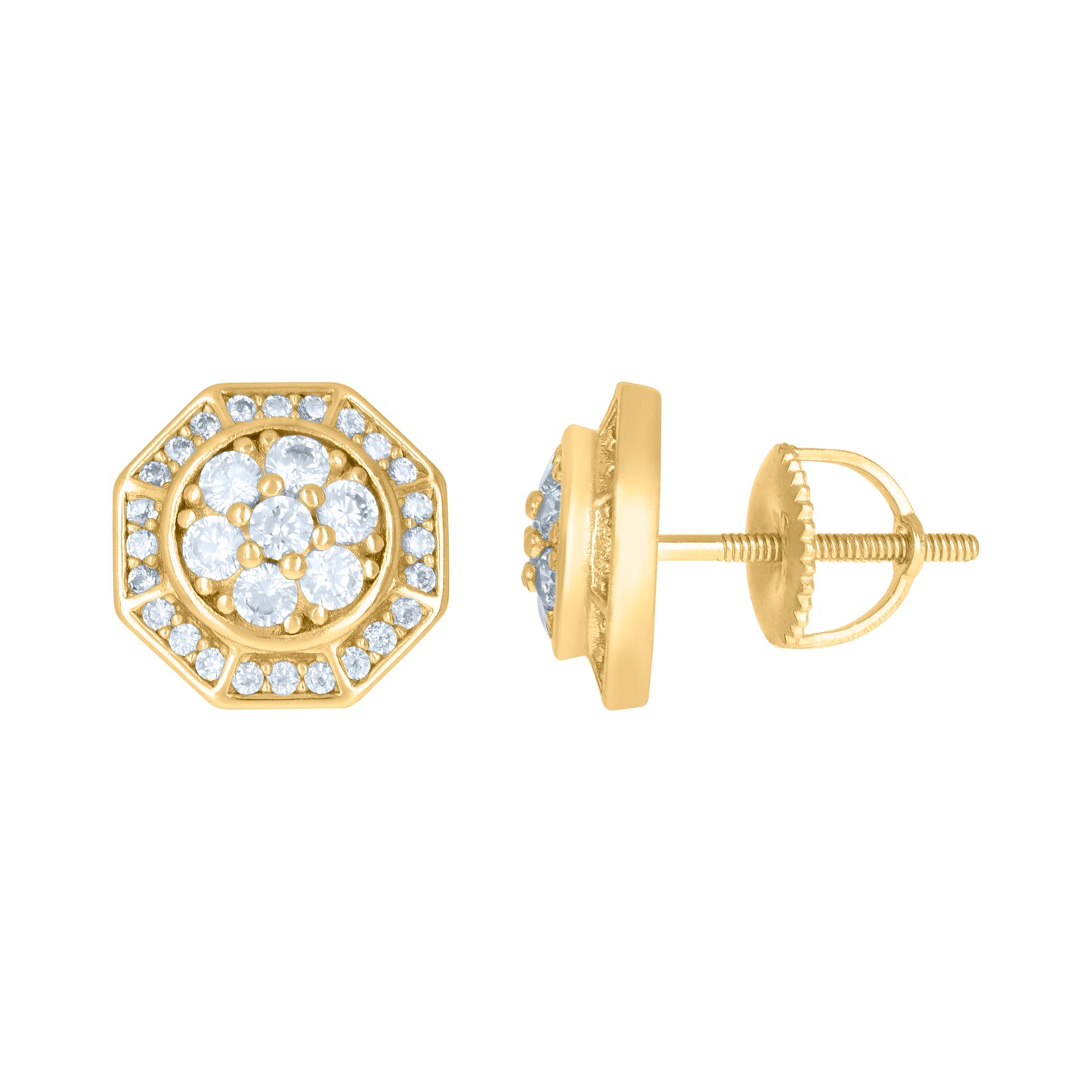 Sterling Silver Or Yellow-Tone Mens Cubic-Zirconia Octagon Fashion Stud Earrings