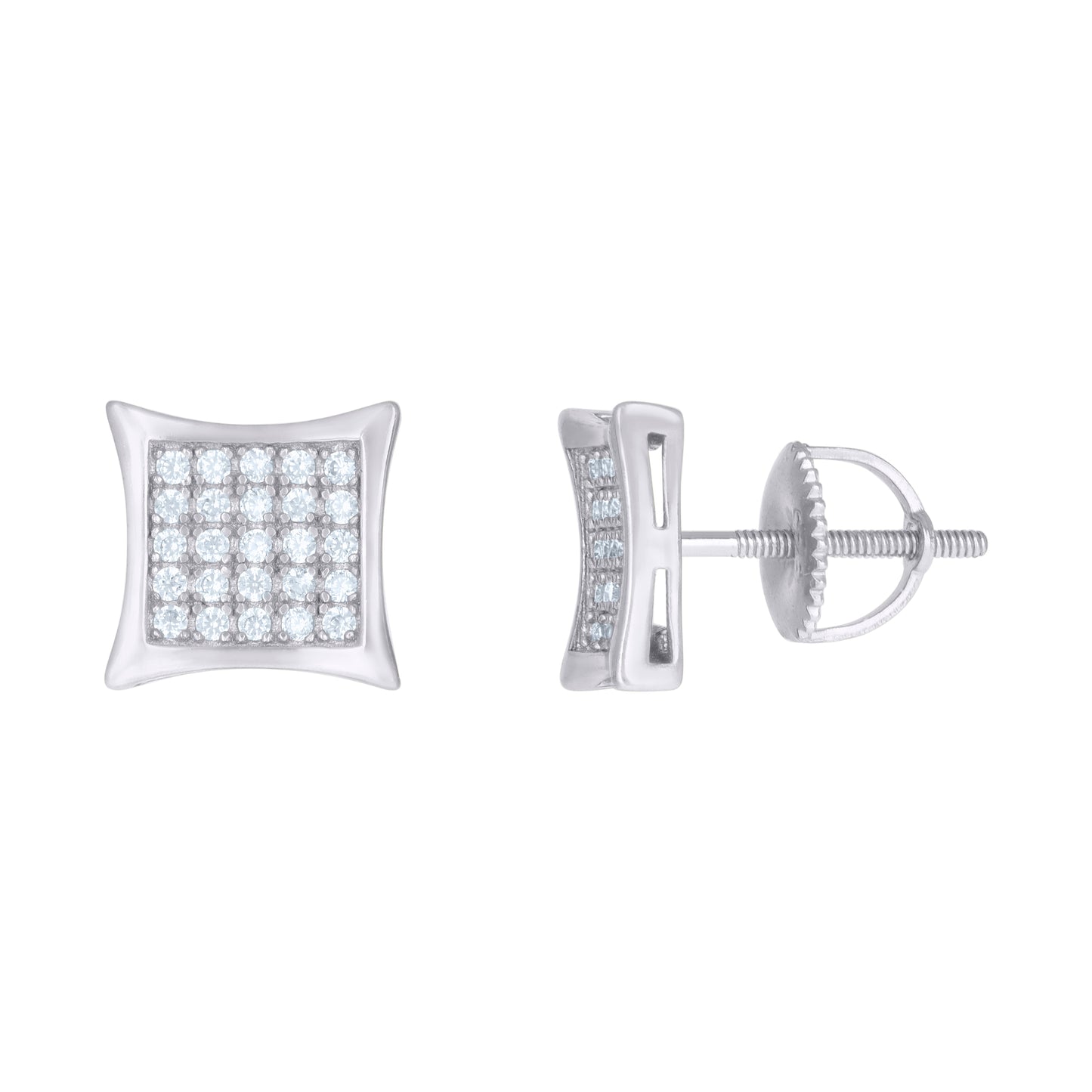 Sterling Silver Or Yellow-Tone Mens Cubic-Zirconia Concave Square Fashion Stud Earrings